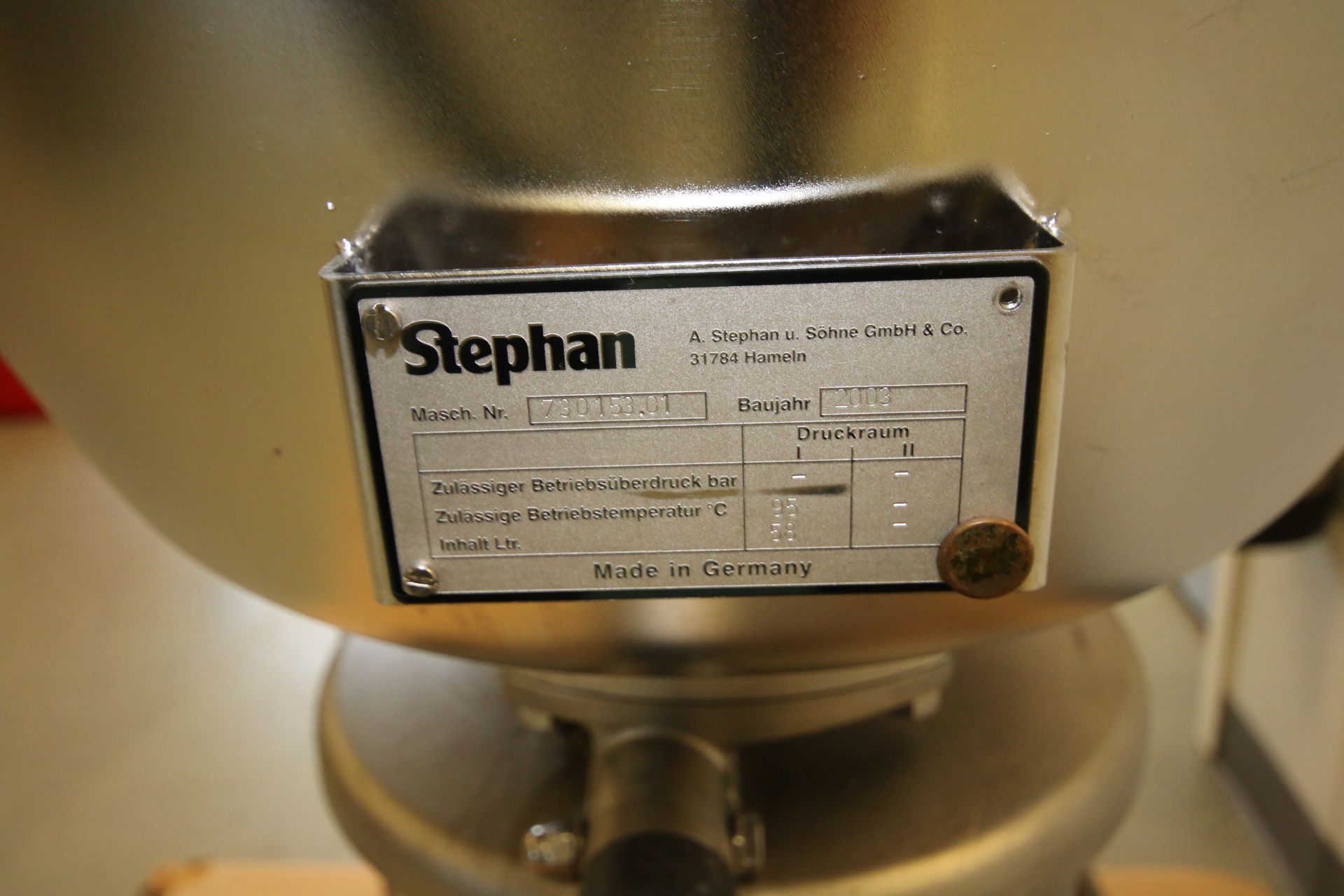 Stephan Vertical Cutter Mixer, M/N VCM44, S/N 730153-01, with 19-1/2" Dia. x 11-1/2" Deep, 220 - Image 6 of 6