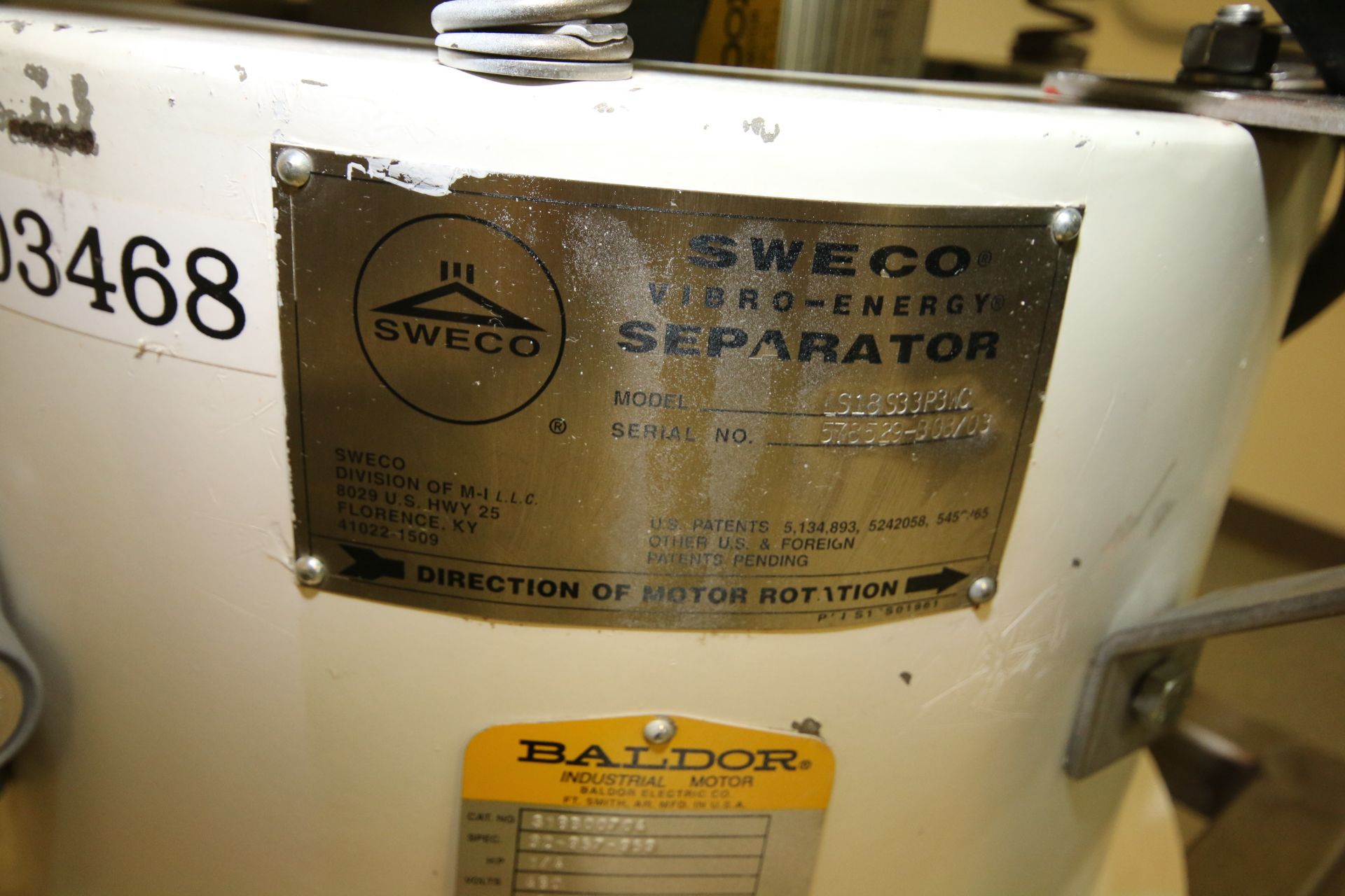 Sweco Vibro-Energy Screener, M/N LS18S33P3WC, S/N 578529-808/03, with 1/4 hp Motor, 1140 RPM - Image 3 of 5