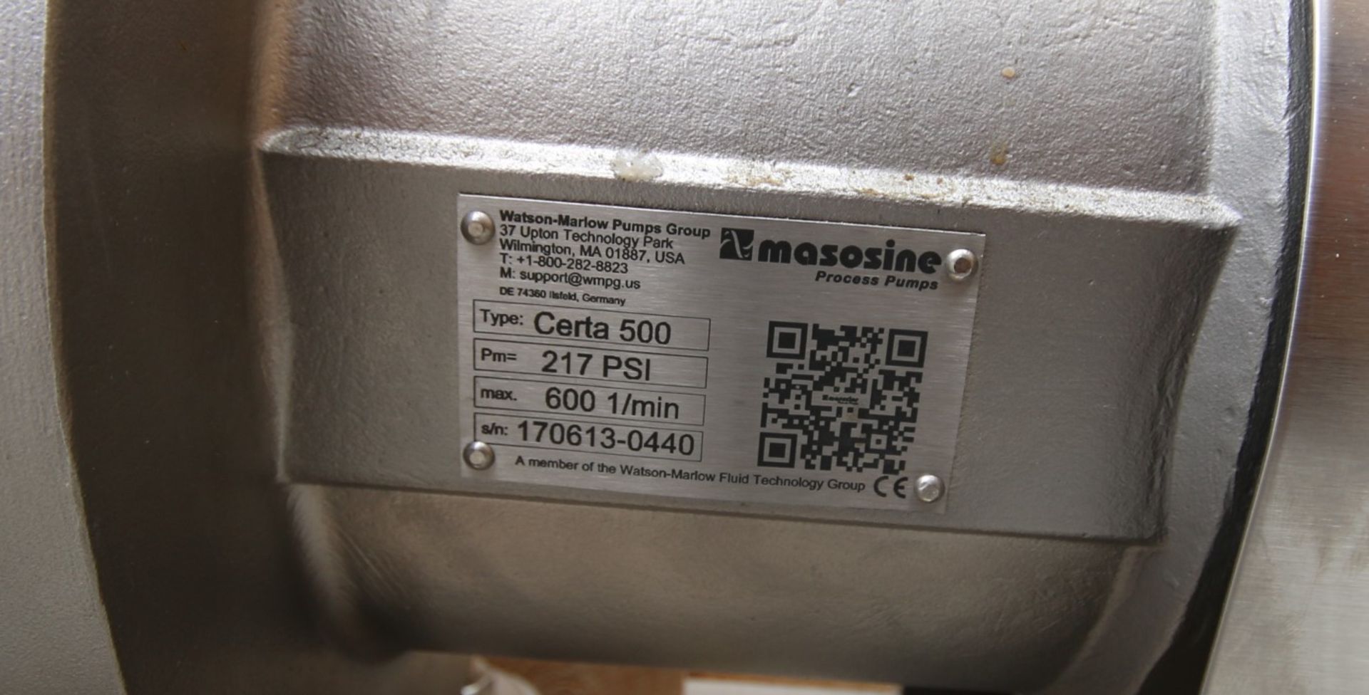 New Masosine Positive Displacement Pump, Type Certa 500, S/N 170613-0440, with 4" x 4" Clamp Type - Image 3 of 5