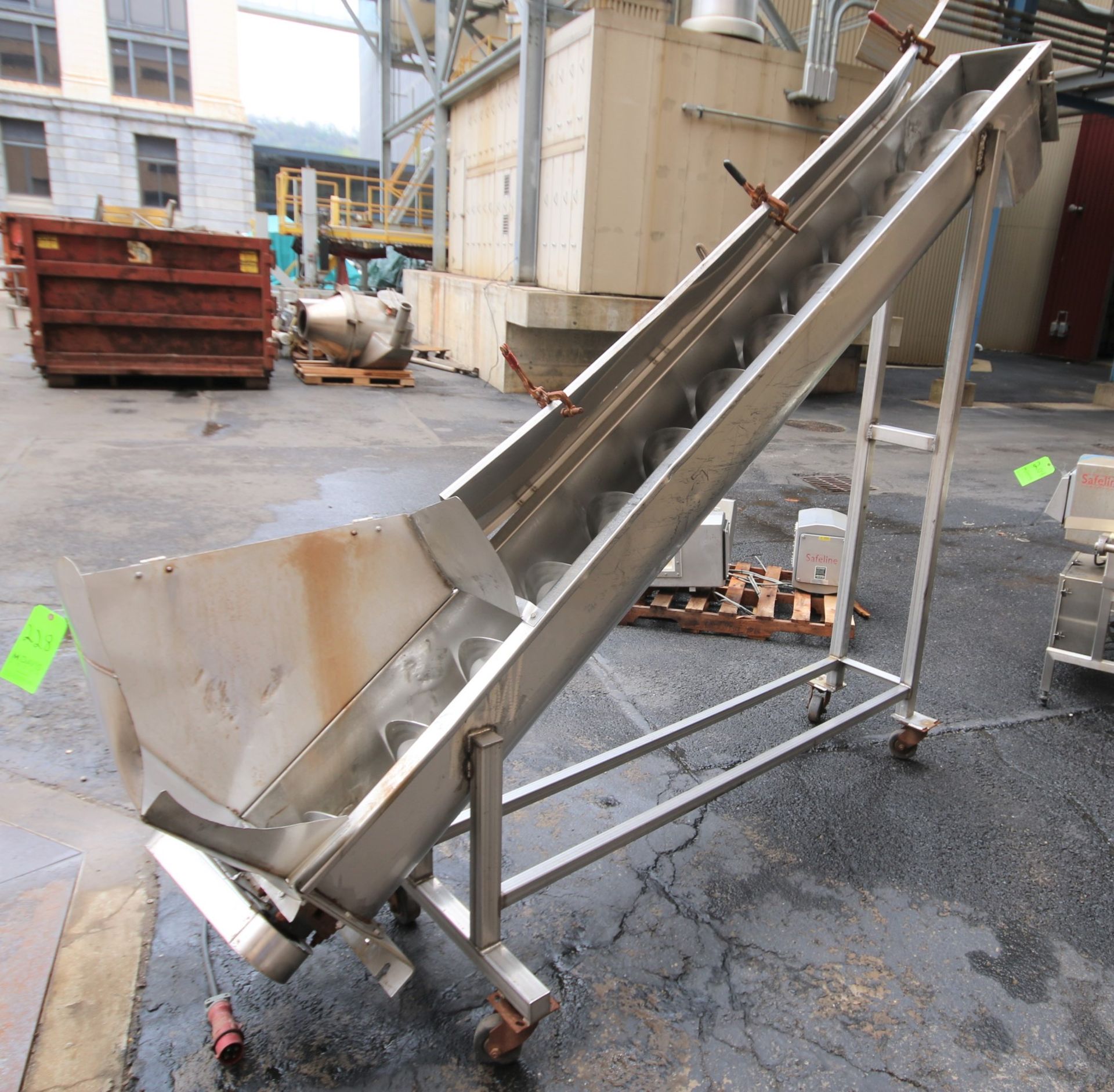 10 ft L Portable Inclined S/S Power Auger Conveyor, with 8" S/S Auger, Electric Drive Motor