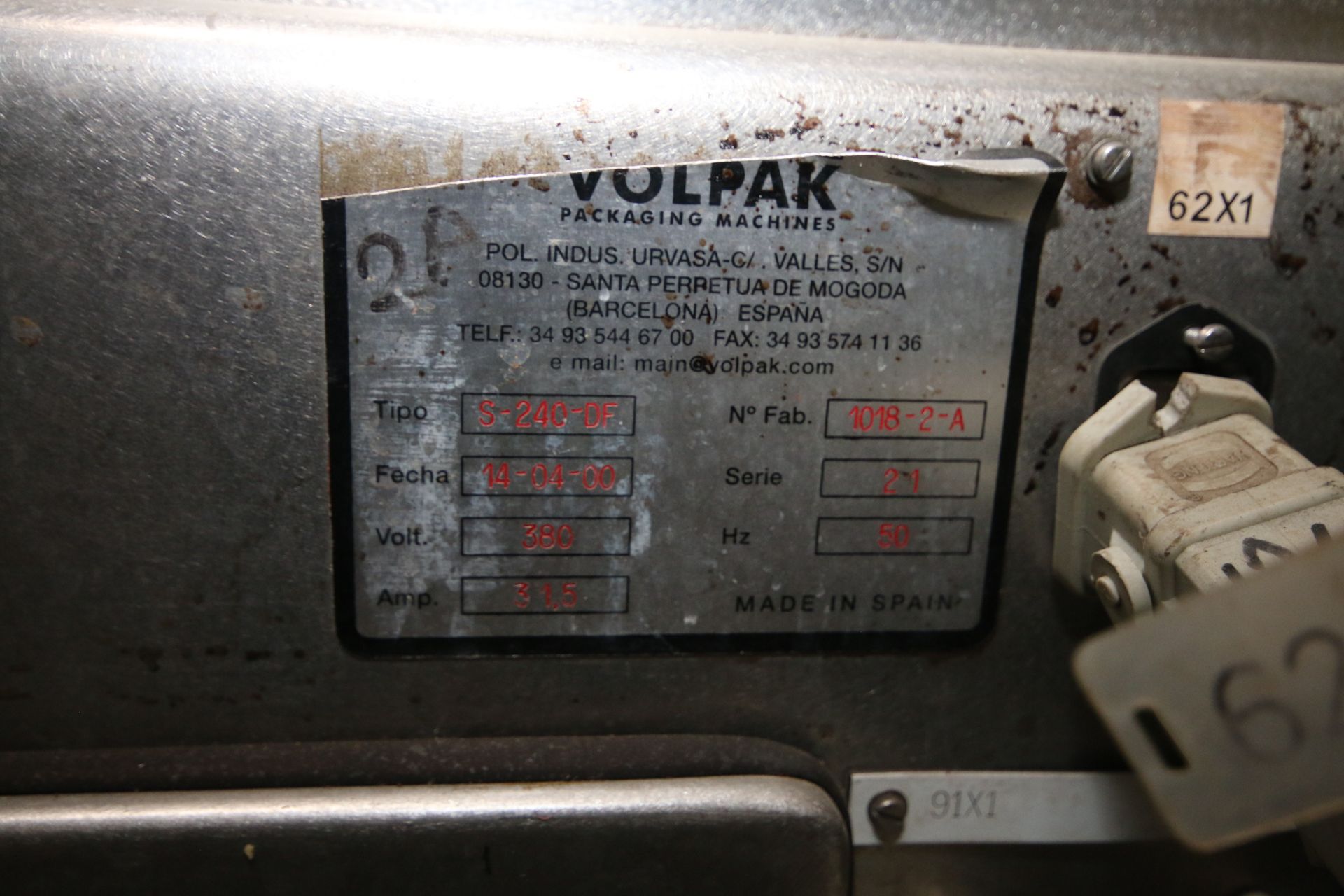 Volpak Pouch Filler, M/N S-240-DF, Fecha 14-04-00, N Fab 1018-2-A, with S/S Infeed Vessel/Funnel and - Image 10 of 12