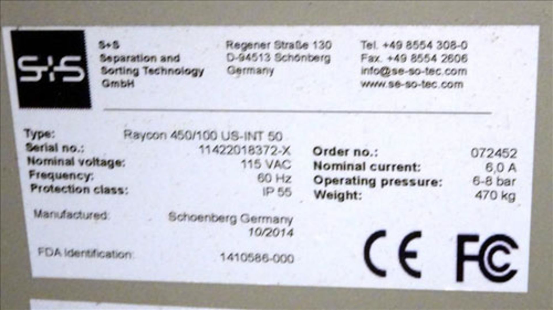 Sesotec Raycon X-Ray Food Inspection System, Type 450/100 US-INT 50. Serial # 11422018372-X. Has - Image 34 of 37