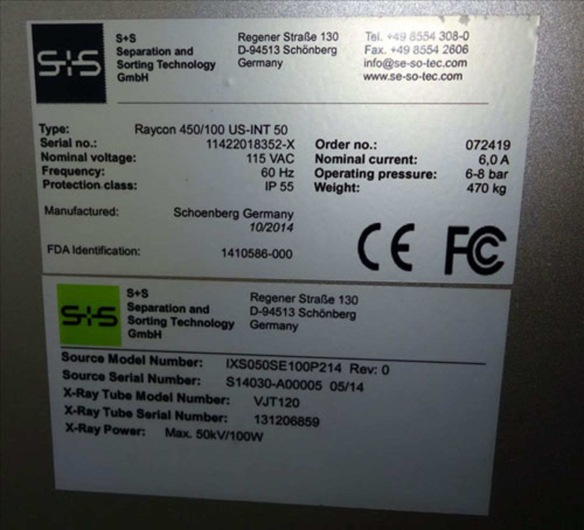 Sesotec Raycon X-Ray Food Inspection System, Type 450/100 US-INT 50. Serial # 11422018352-X. Has - Image 27 of 28