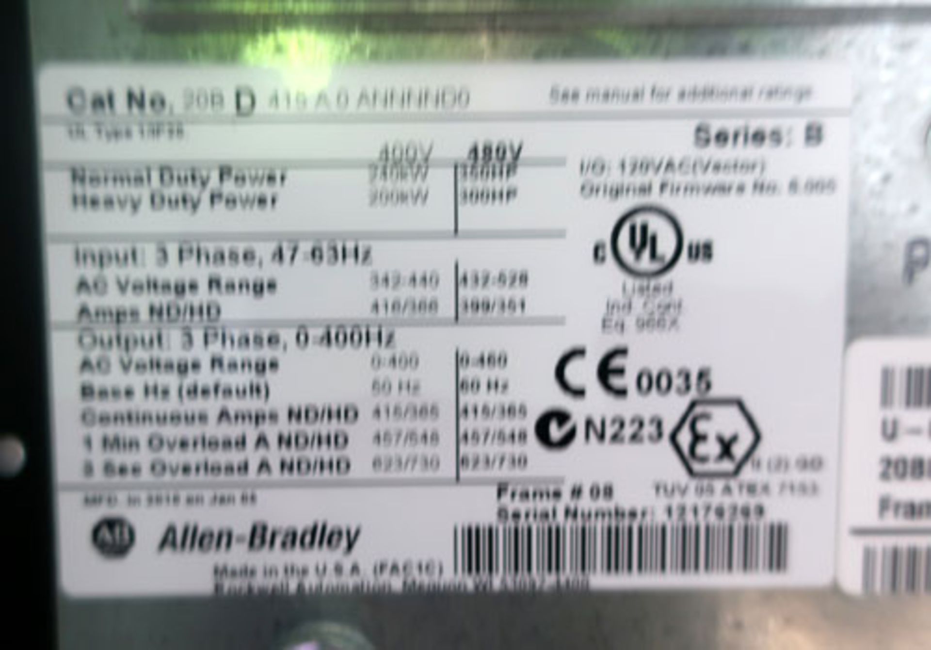 Unused Allen-Bradley Powerflex 700 350 HP AC Drive, 480VAC, 3 phase, 415 AMPS. IP20/Type 1, Serial # - Image 10 of 11