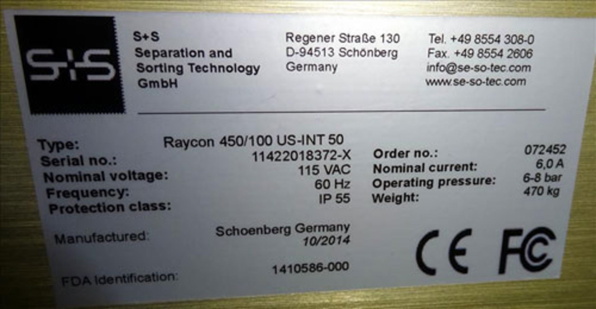 Sesotec Raycon X-Ray Food Inspection System, Type 450/100 US-INT 50. Serial # 11422018372-X. Has - Image 30 of 37