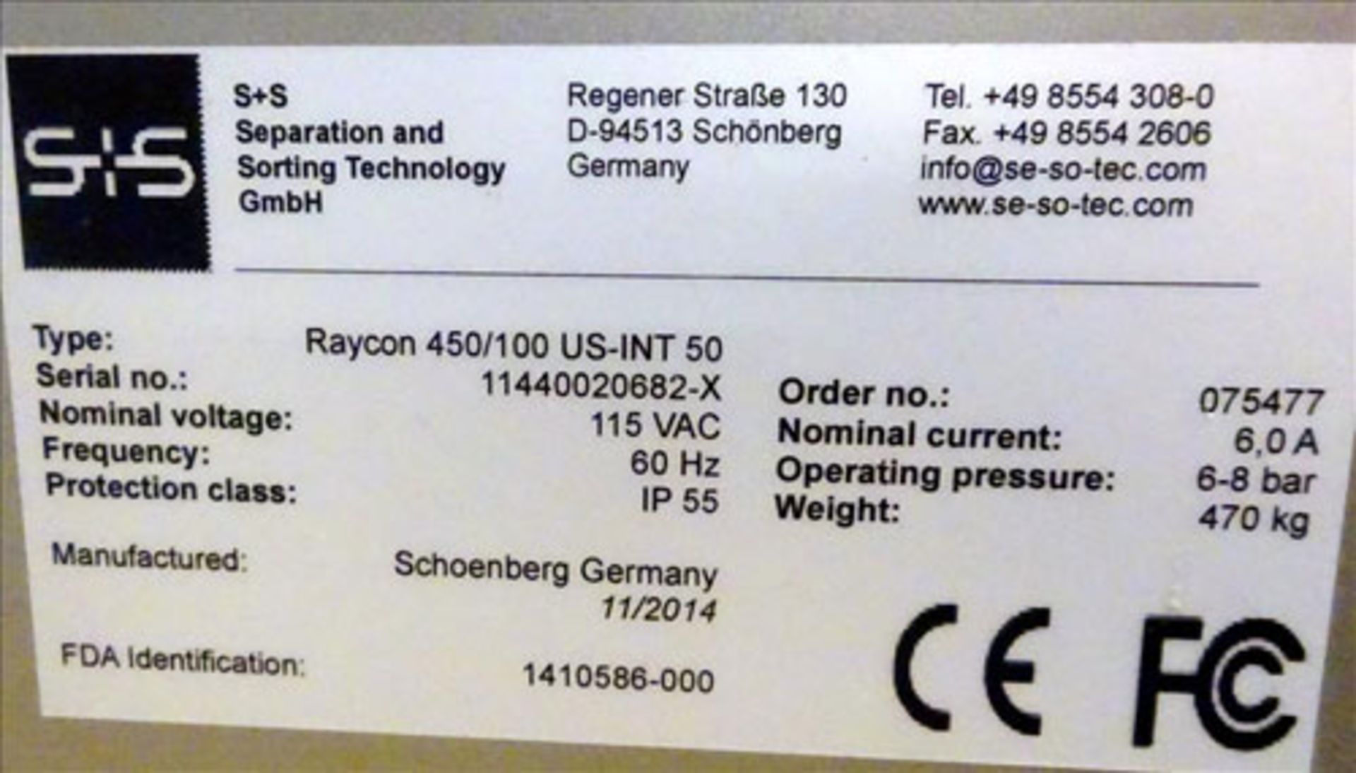 Sesotec Raycon X-Ray Food Inspection System, Type 450/100 US-INT. Serial # 11440020682-X. Has an - Image 31 of 32