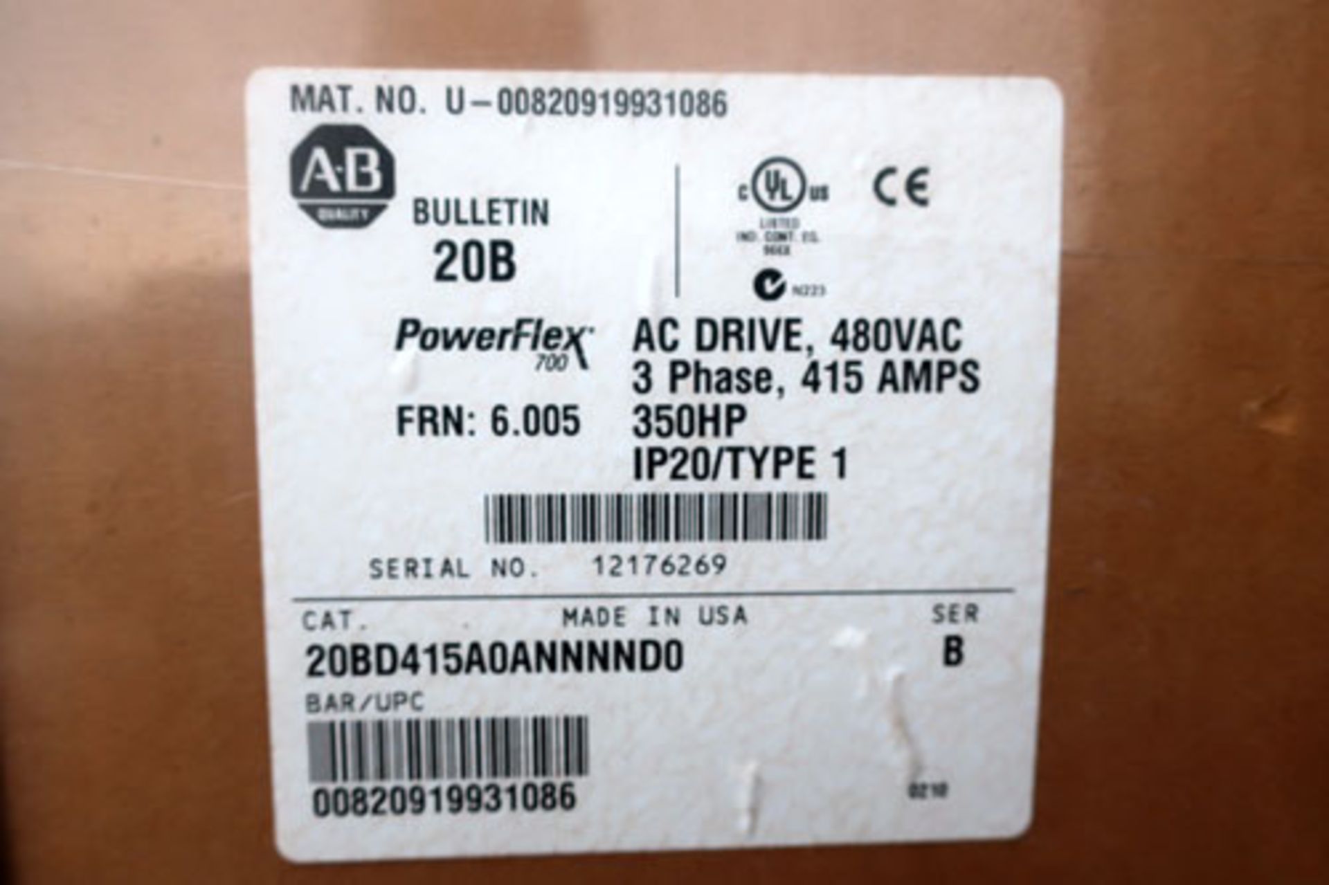 Unused Allen-Bradley Powerflex 700 350 HP AC Drive, 480VAC, 3 phase, 415 AMPS. IP20/Type 1, Serial # - Image 9 of 11