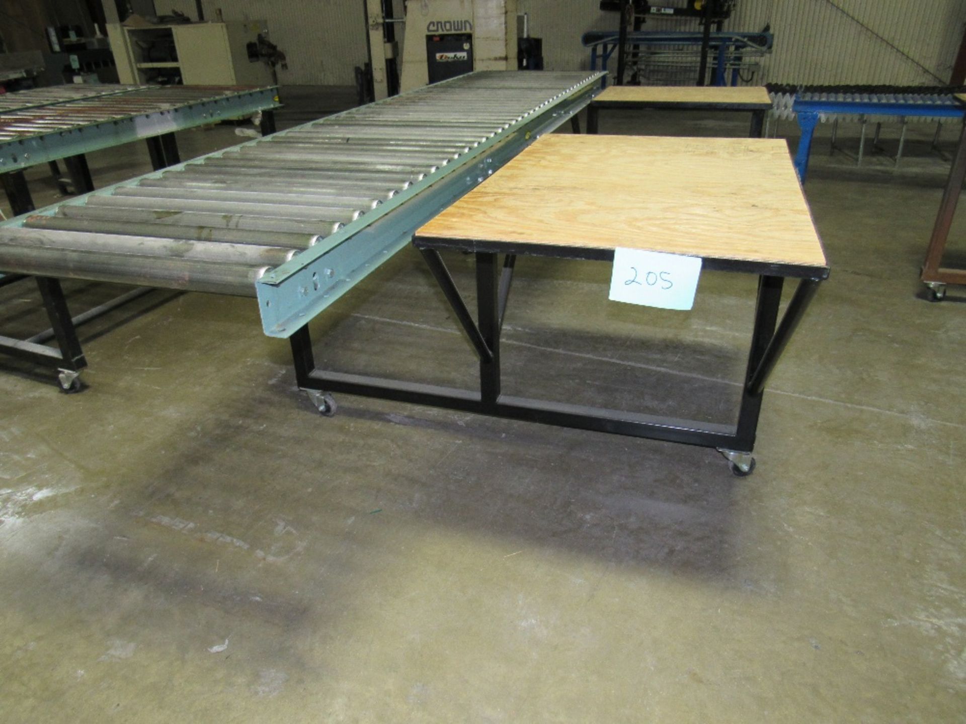 Little used Packing Conveyor with Hytrol Roller conveyor - two work surfaces - square tube base on