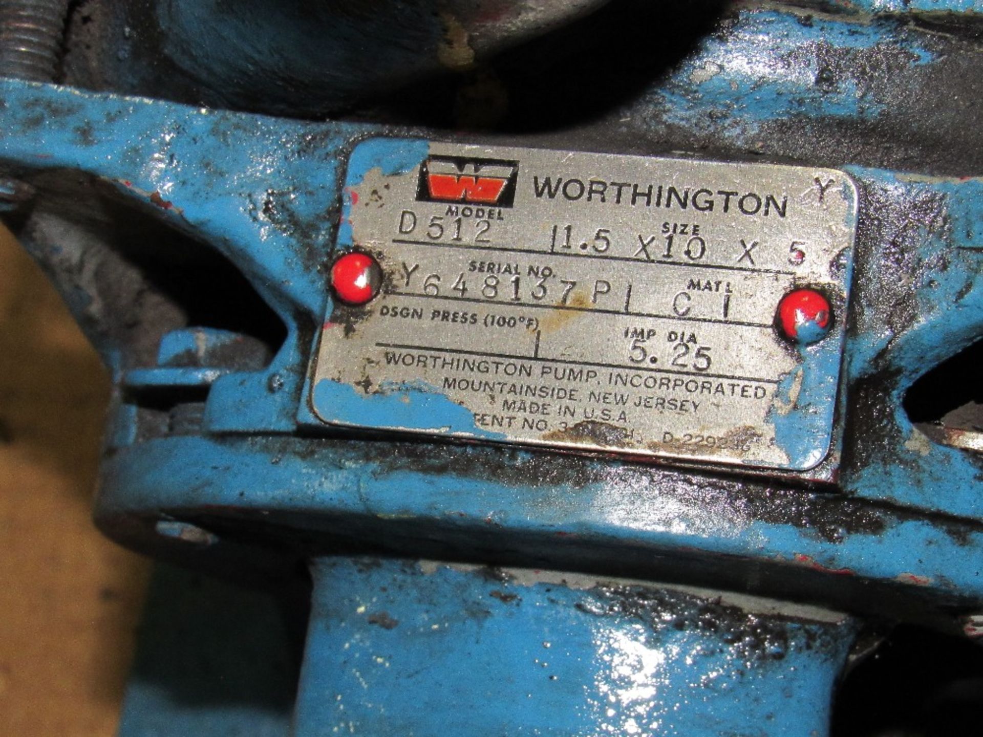 Worthinton Pump, 2HP, 1160 RPM motor -- (RIGGING INCLUDED WITH SALE PRICE) -- Optional Palletizing - Image 3 of 5