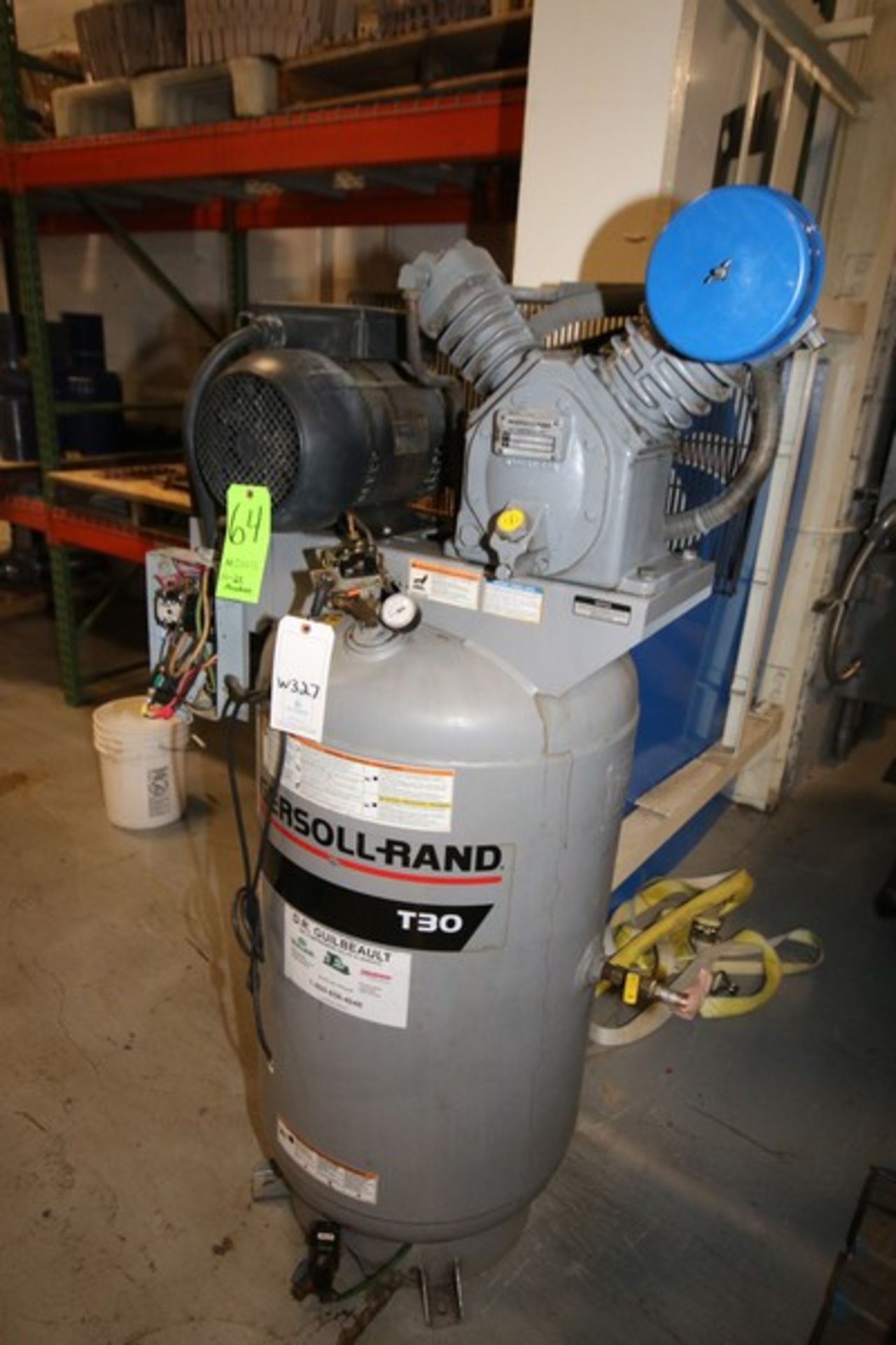 Ingersoll-Rand 7.5 hp Air Compressor, M/N T30, with Motor and Vertical Receiving Tank (LOCATED IN