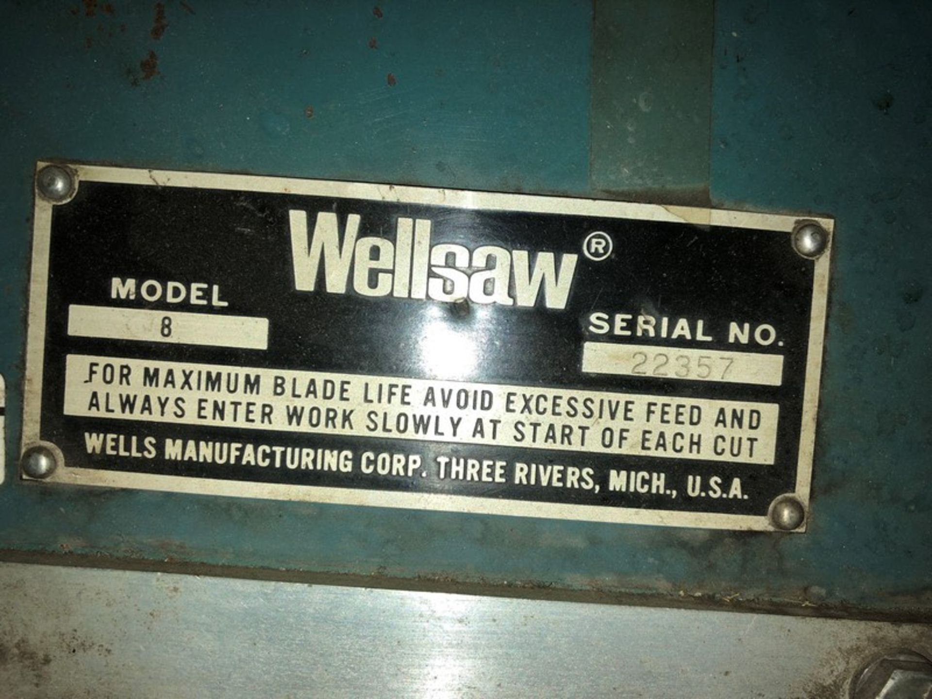 Wellsaw Horizontal Band Saw, Model 8, S/N 22357, Band Length 140" (LOCATED IN FARMINGTON, WEST - Image 4 of 4