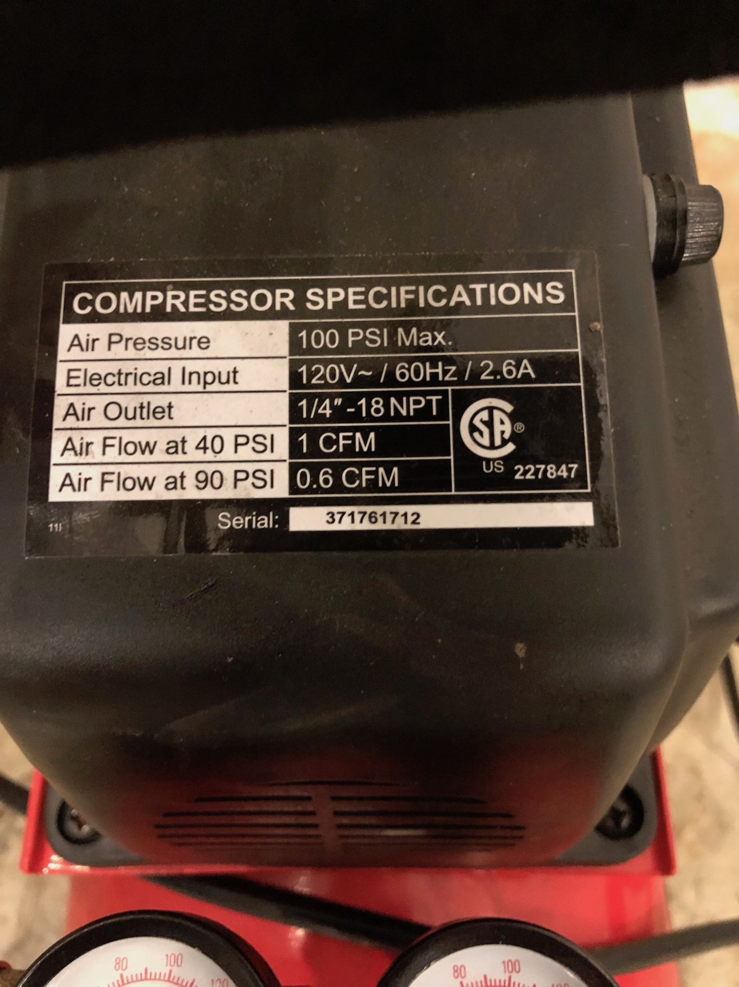 Central Pneumatic Air Compressor, 100 PSI, 1/3 HP, 3 Gallon - Image 3 of 3