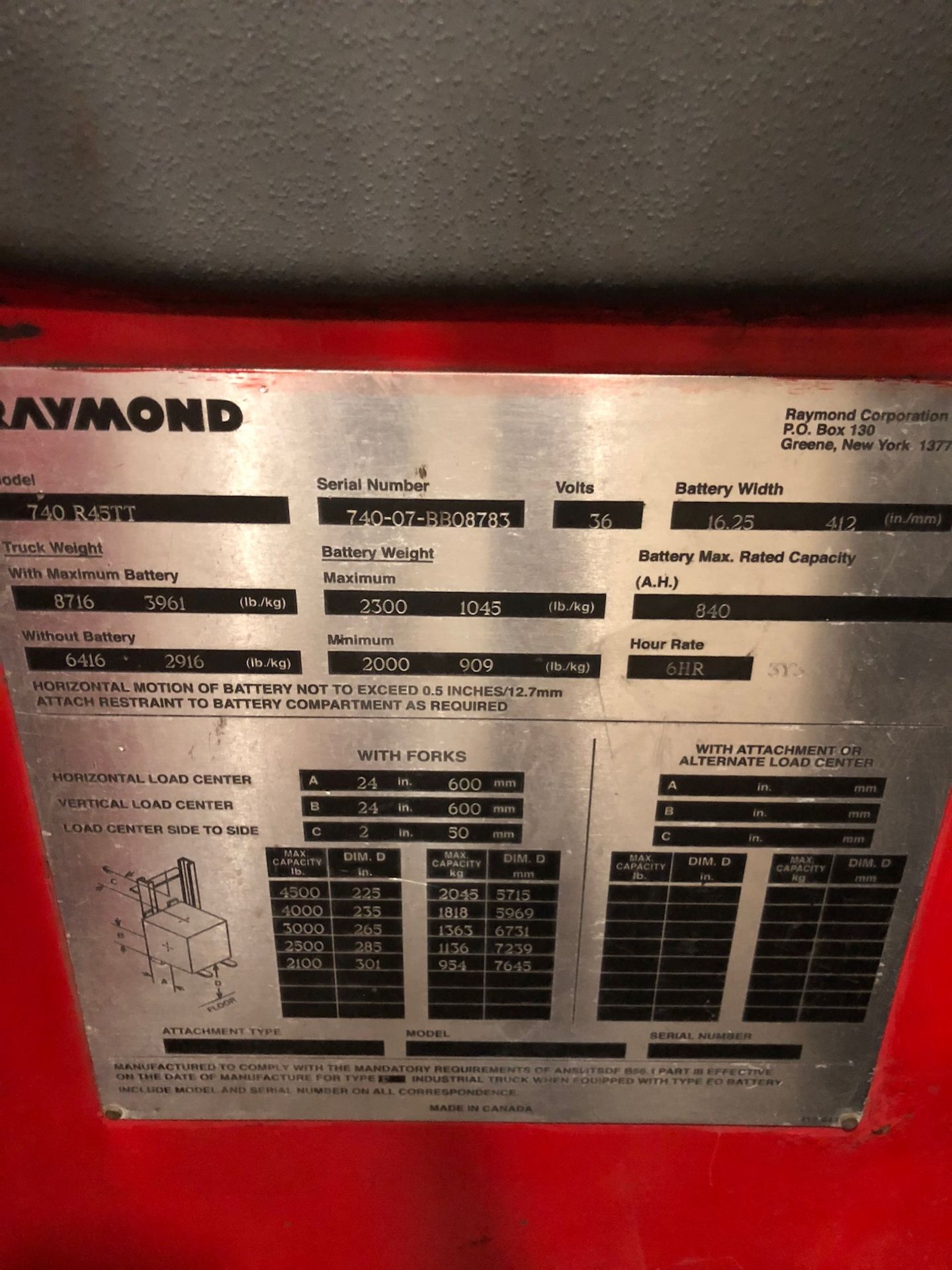 Raymond Standup Narrow Aisle Forklift, Model 740 - Image 11 of 13