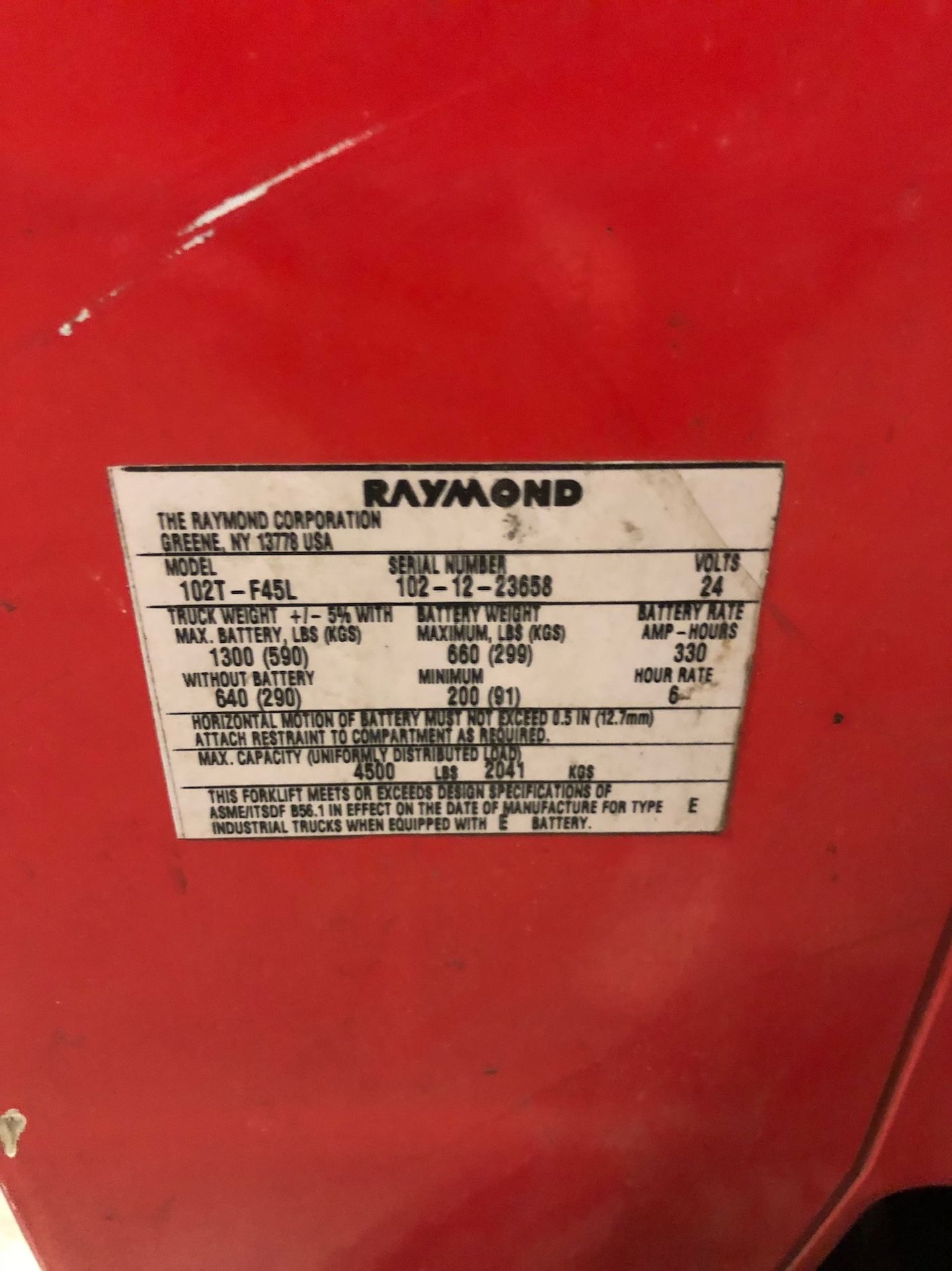 Raymond Walk Behind Electric Pallet Jack, Model 102T-F45L, S/N 102-12-23658, 4,500 LB Cap, - Image 3 of 8