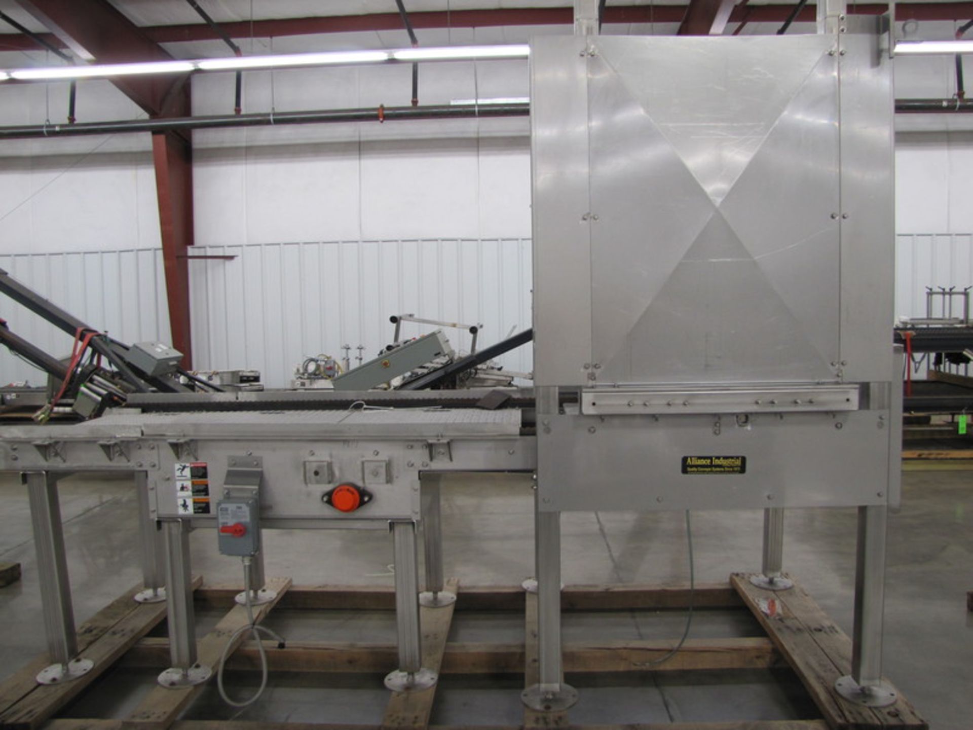 Alliance Pallet Feeder/Stacker S/S. S/N: 29460, Dims: 10'9" L x 4'8" W x 8'1" H. Holds 240 volts