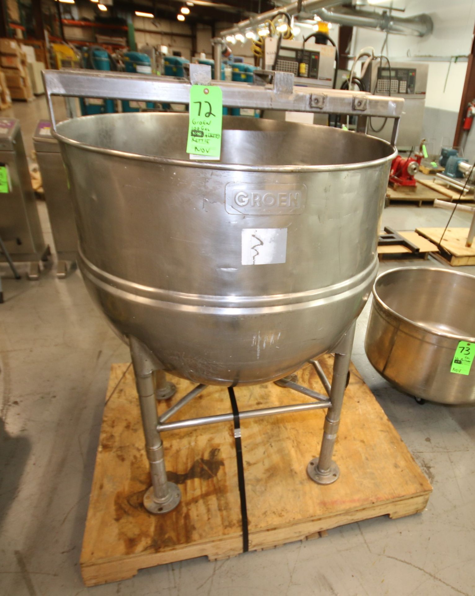 Groen 100 Gallon S/S Jacketed Kettle, Model N 100 SP, B/N 26372, with Mounted Bridge for Agitator,