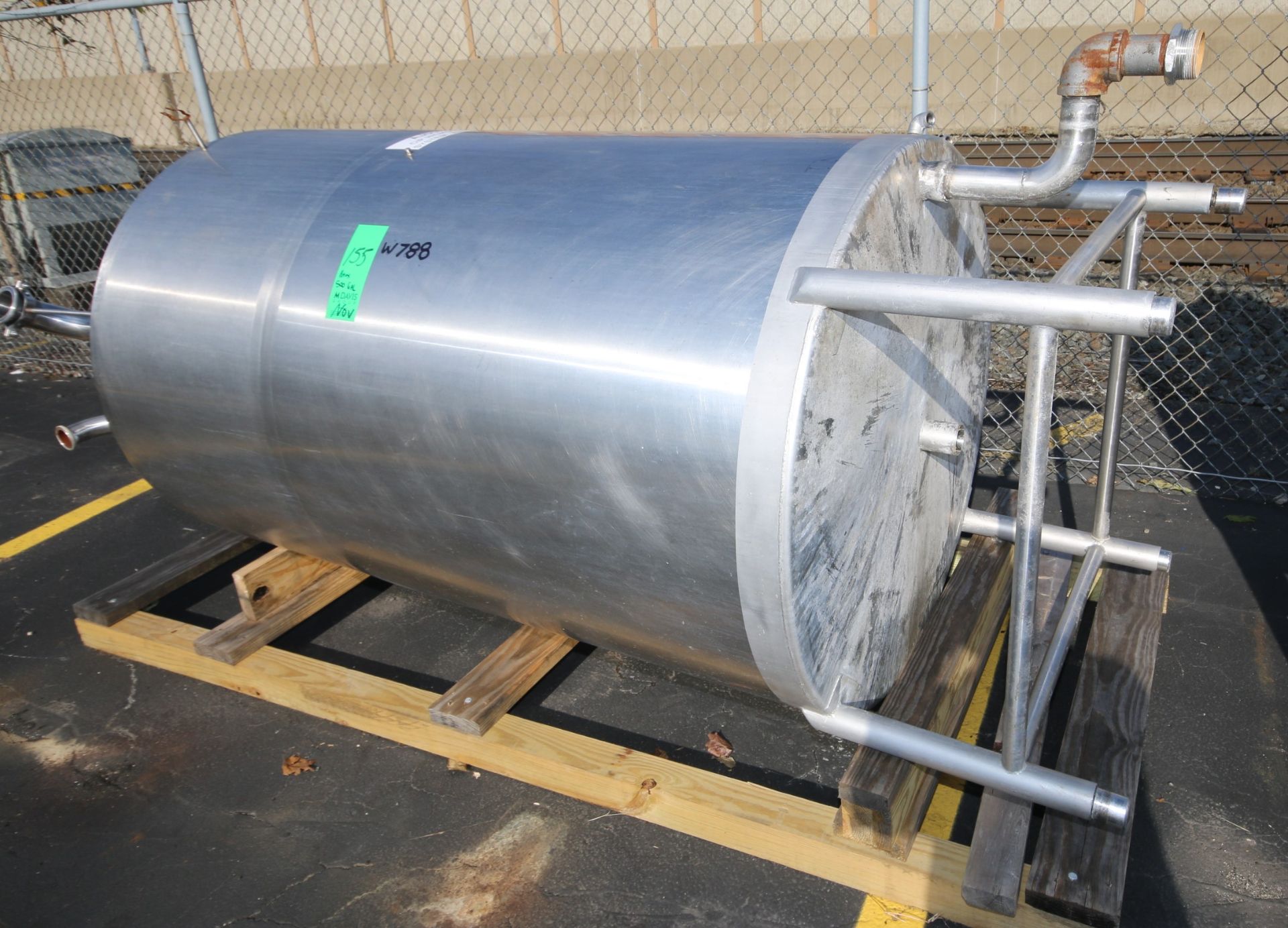 Approx 500 Gallon, verticle S/S CIP Tank, with Top Access Door, Mounted on S/S Legs, Overall