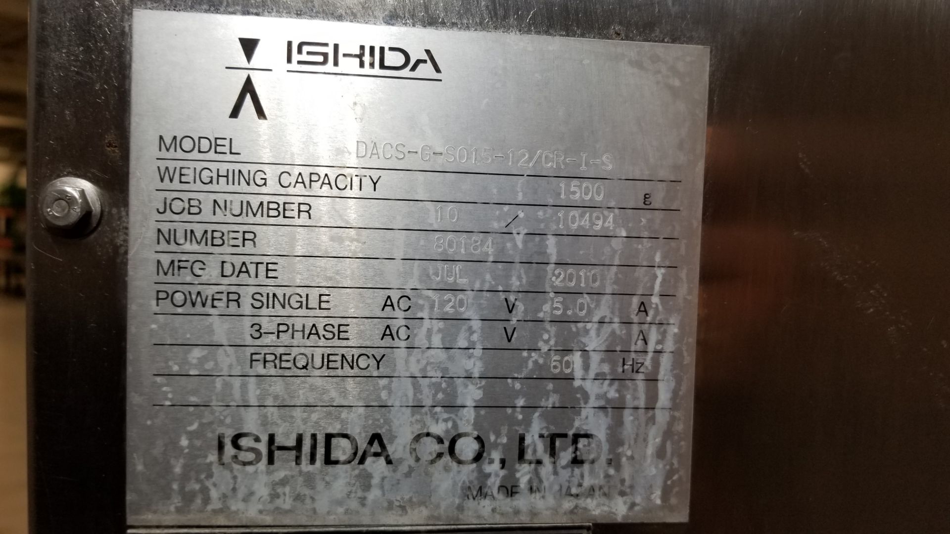 2011 Ishida S/S Digital Checkweigher, Model DACS-G-S015-12/CR-I-S, SN 80184, 1,500 Gram Capacity, - Image 6 of 6