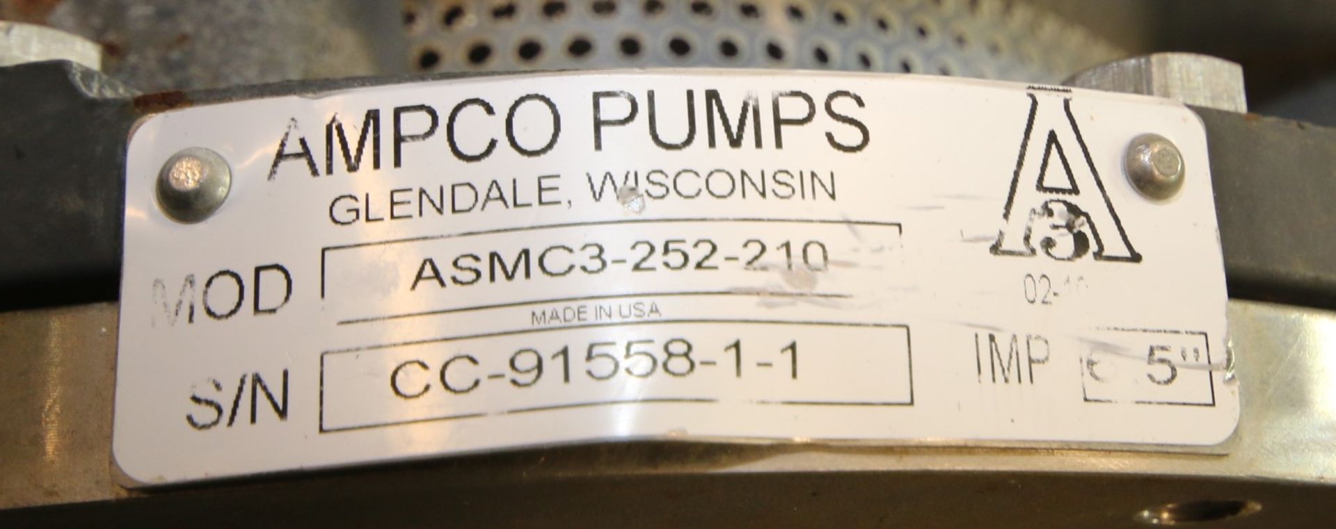 Ampco 10 HP Centrifugal Pump, Model ASMC3-252-210, S/N CC-91558-1-1, with 2.5"x2"Clamp Type S/S - Image 2 of 3