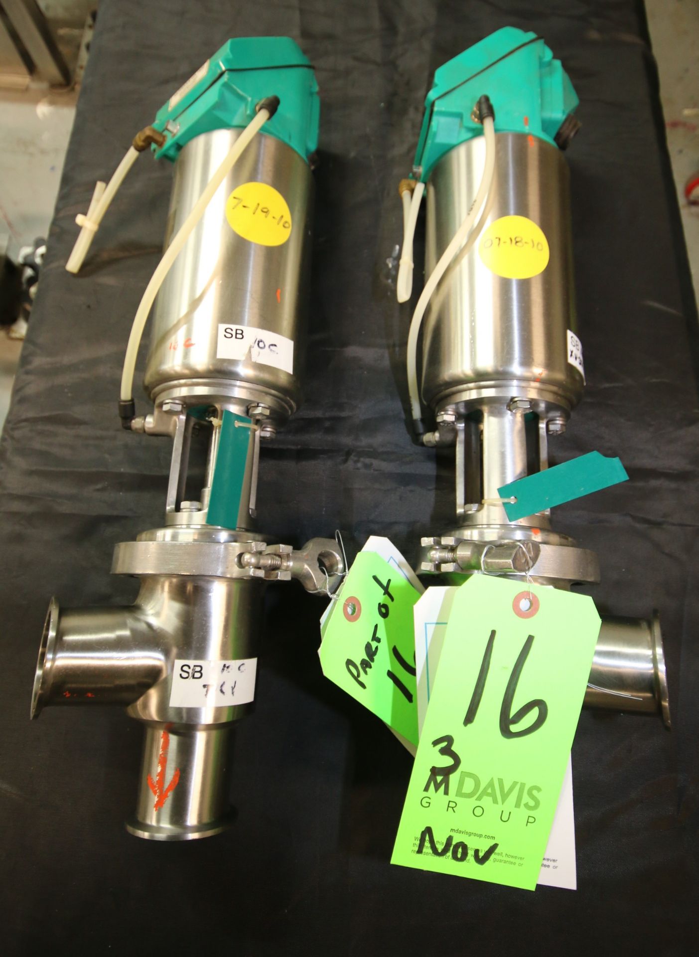 3 qty - Tri Clover 2"  2 - Way S/S Air Valves, Model 761TR-10M-19L-2-316L-36-5, SN 231839-001,