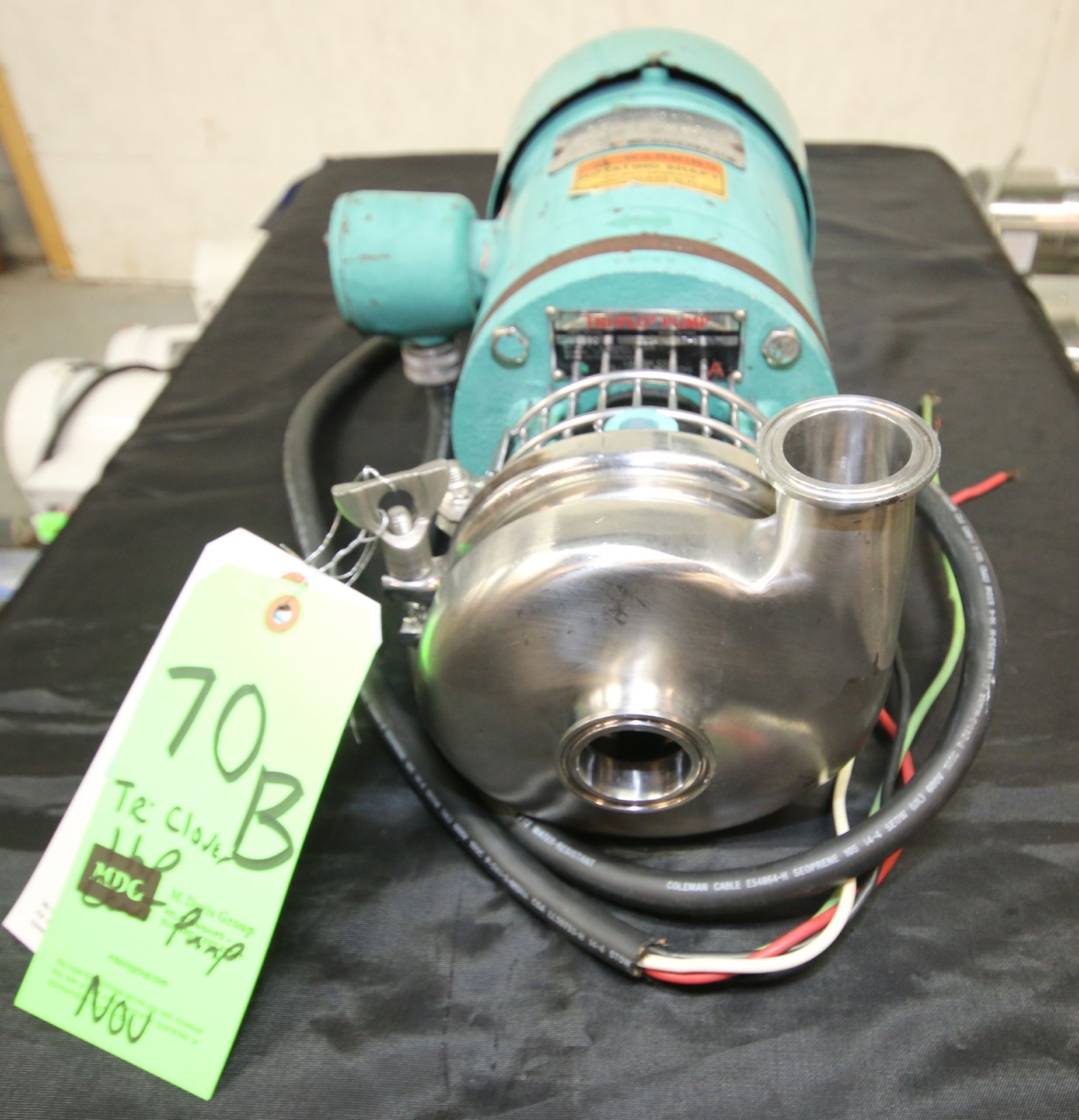 Tri Clover 1 hp Centrifugal Pump, Model C114MD56T-S, SN V0990, with1.5" x 1.5" Clamp Type S/S