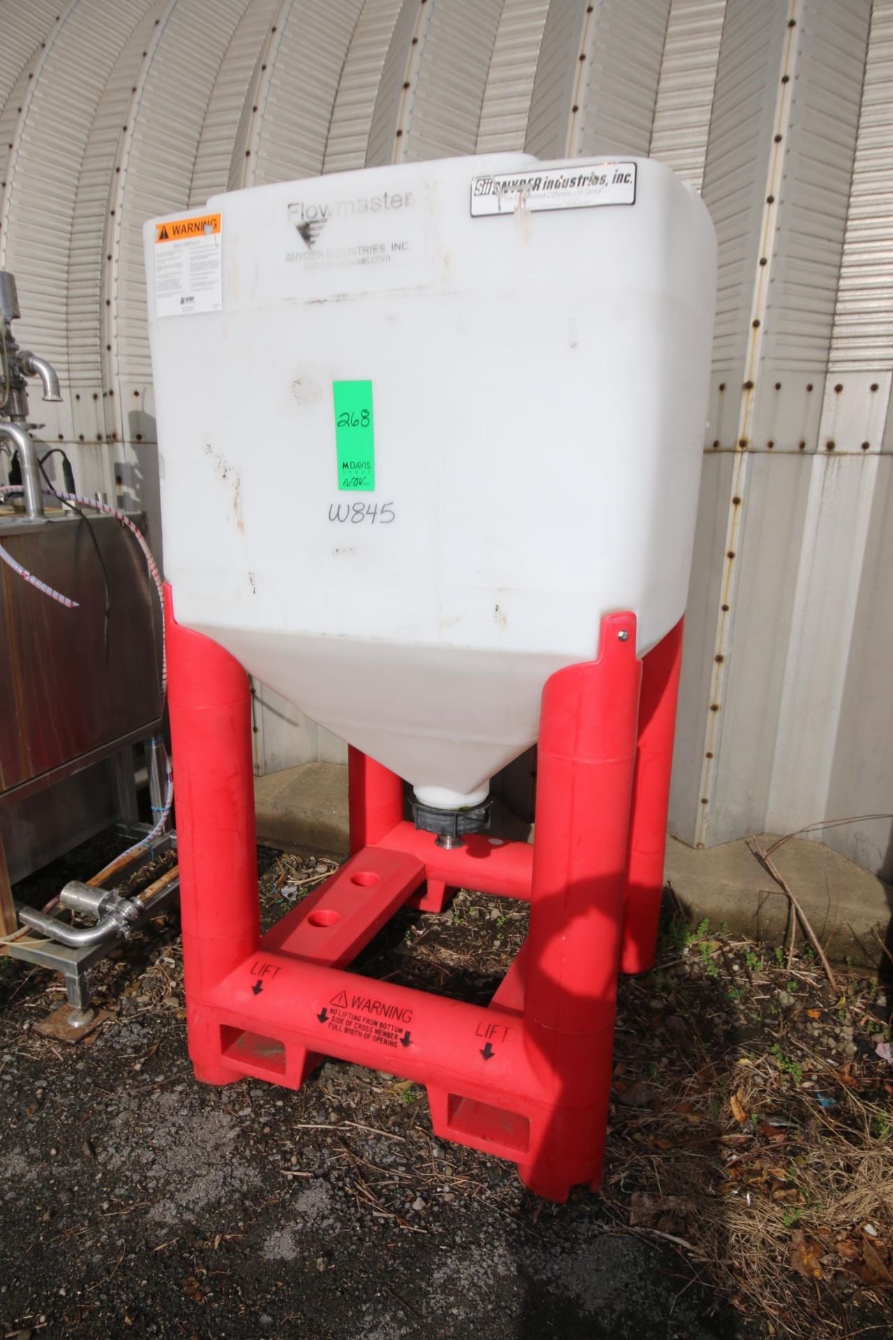 Synder Industries Apprx. 300 Gallon Cone Bottom Poly Portable Tank (W845) Rigging/Handling Price: $