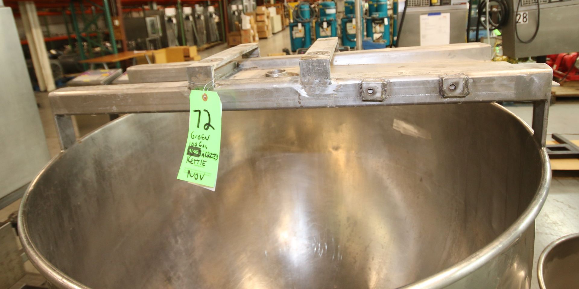 Groen 100 Gallon S/S Jacketed Kettle, Model N 100 SP, B/N 26372, with Mounted Bridge for Agitator, - Image 3 of 6