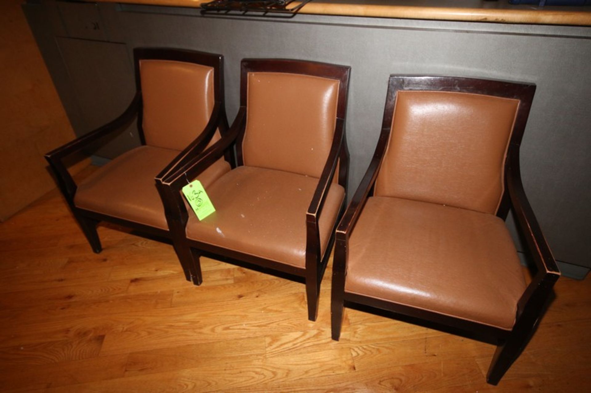 Orange Leather Lounge Chairs w/ Wooden Frame