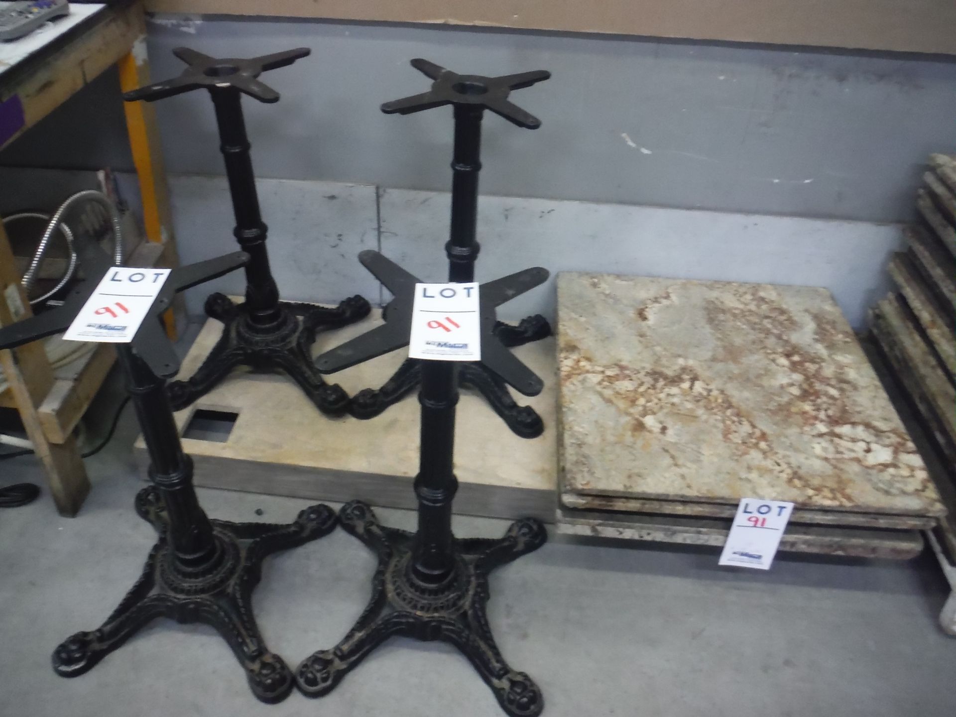 TABLES WITH GRANITE TOP AND BASE 28'' X 30'' X 30'' HIGH WITH CAST IRON LEGS - Image 2 of 2