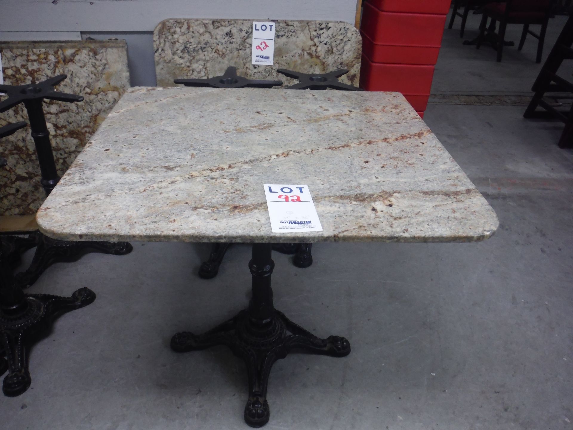 TABLES WITH GRANITE WITH GRANIT TOP AND BASE 34'' X 36'' X 30'' HIGH WITH CAST IRON LEGS - Image 2 of 2