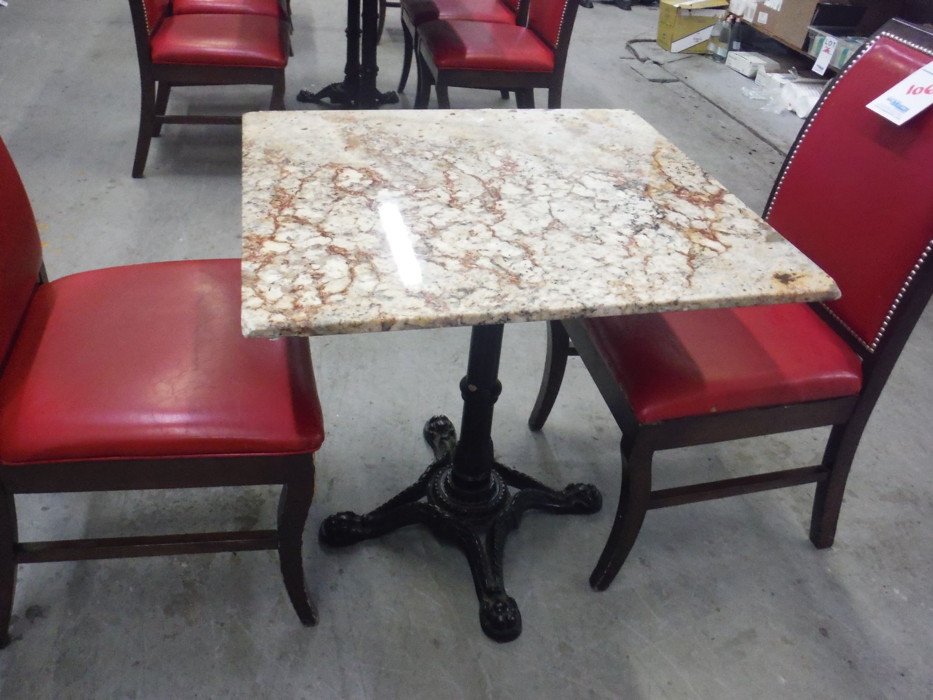 TABLES WITH GRANITE TOP AND BASE 28'' X 30'' X 30'' HIGH WITH CAST IRON LEGS