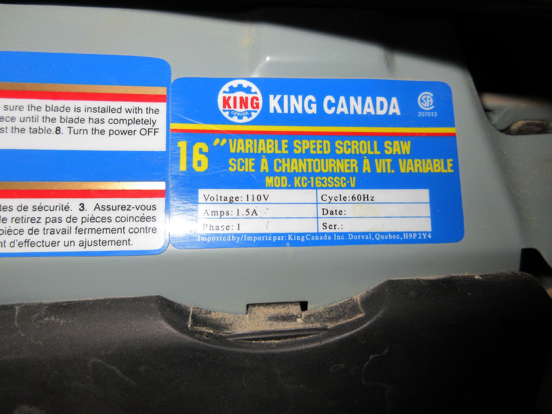 ''KING CANADA'' 16 INCH VARIABLE SPEED SCROLL SAW MODEL: KC-163SSC-V ( AS-IS ) - Bild 2 aus 3