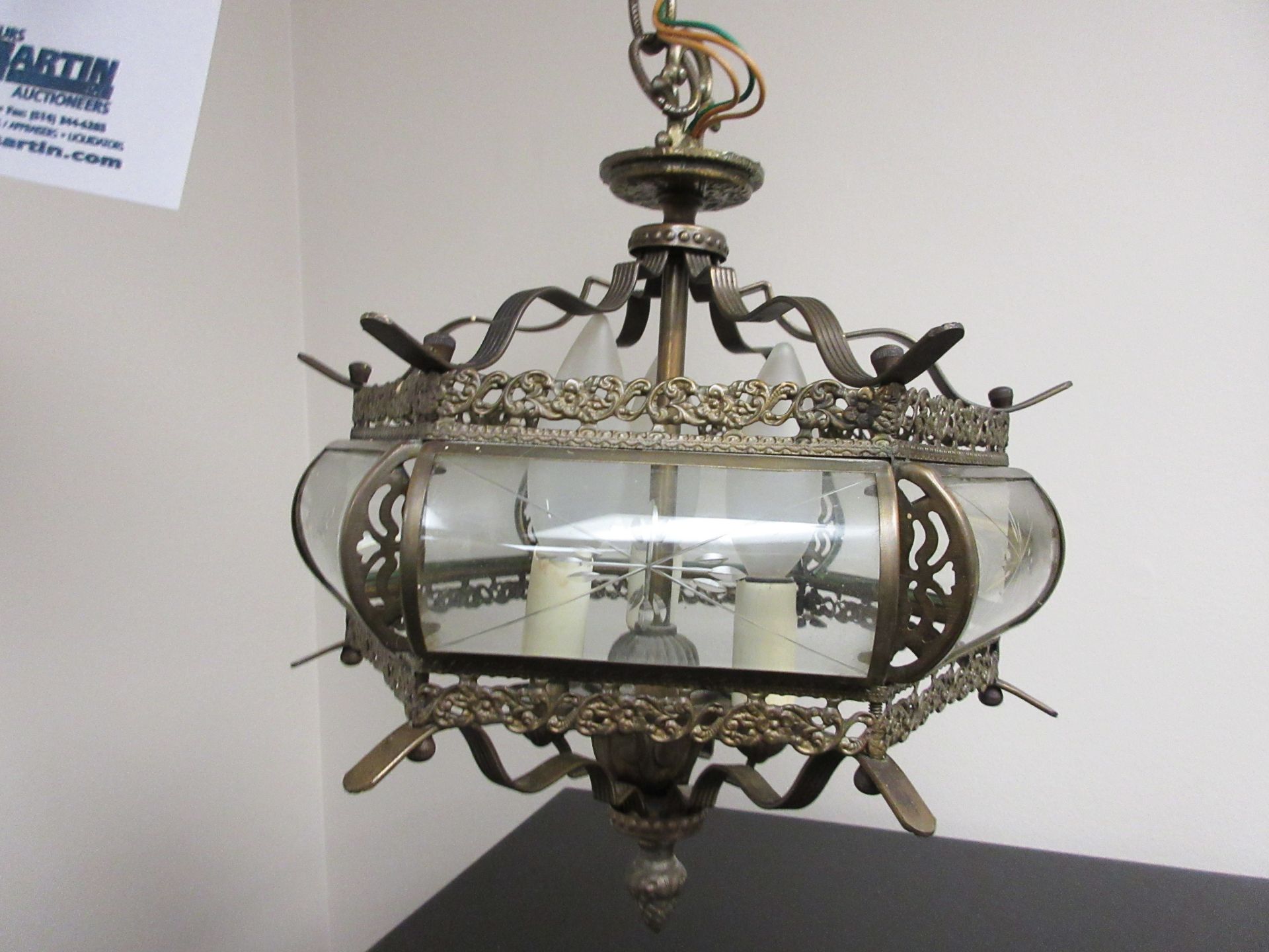 ANTIQUE CEILING LIGHT FIXTURE ( GLASS & METAL ) APPROX. 10'' X 10'' - Image 2 of 3