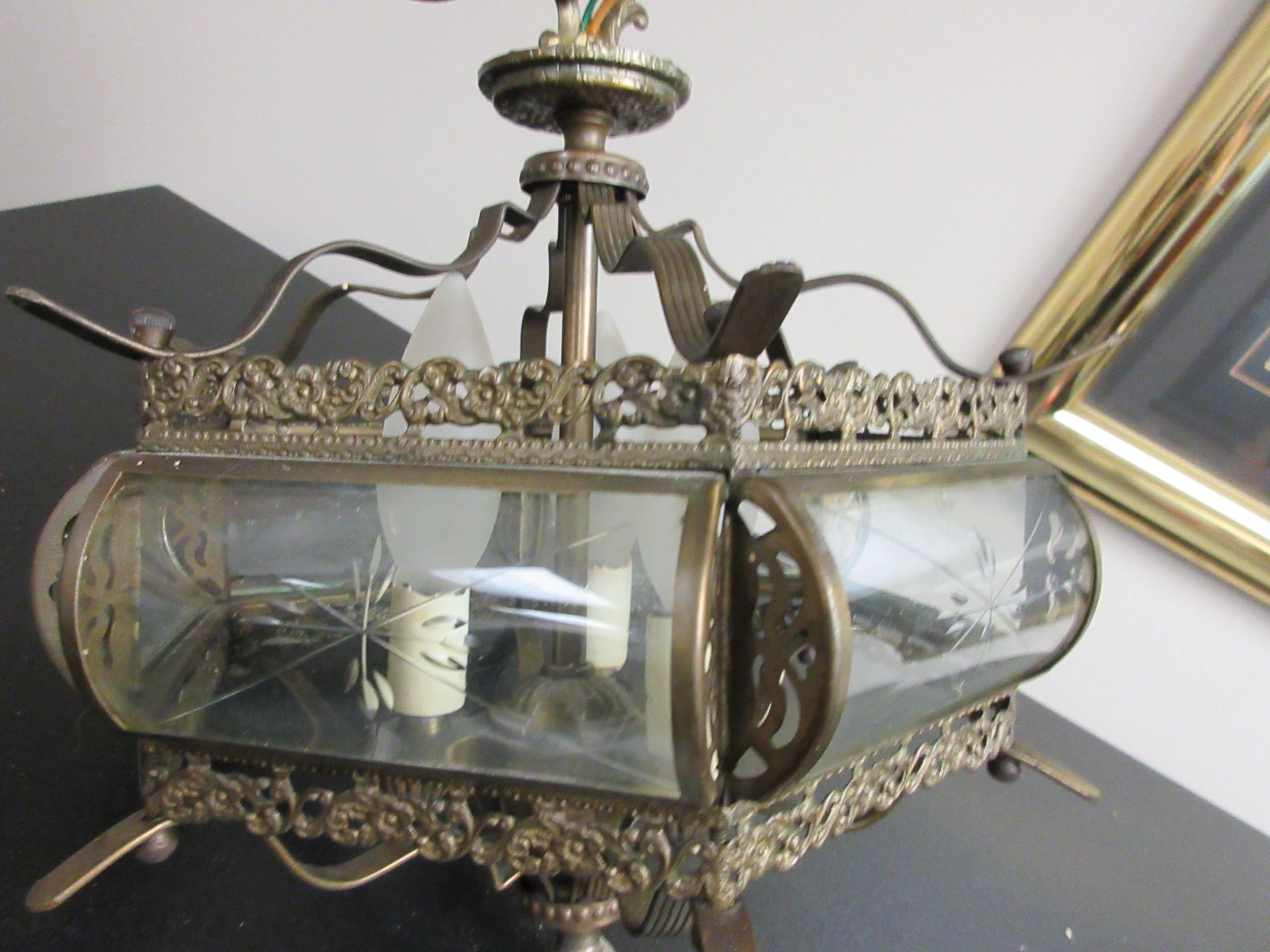 ANTIQUE CEILING LIGHT FIXTURE ( GLASS & METAL ) APPROX. 10'' X 10'' - Image 3 of 3