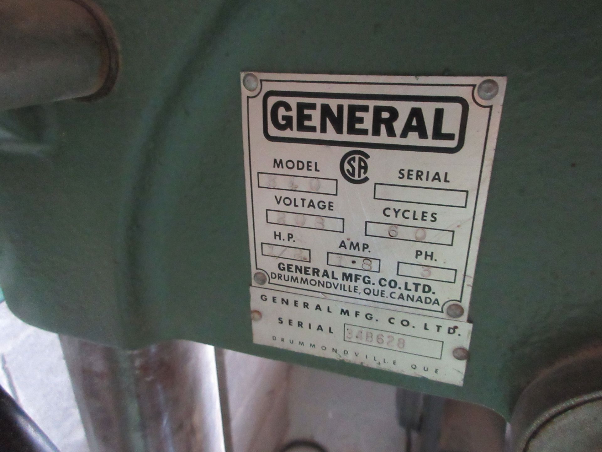 ''GENERAL'' DRILL PRESS MODEL:340 , 208 VOLTS, 1/2 HP - Image 4 of 5