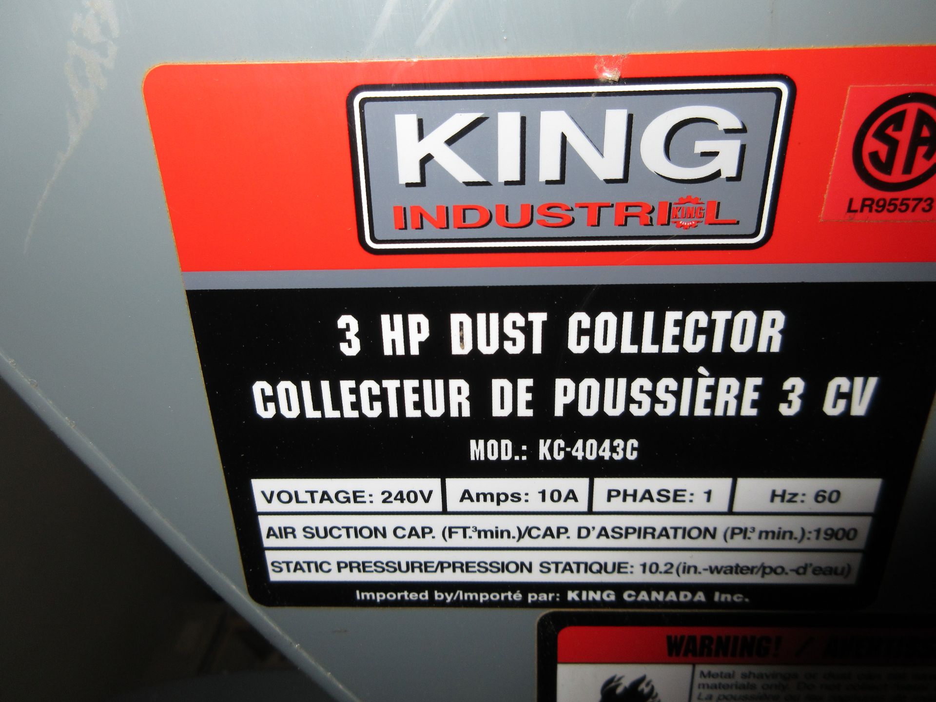 ''KING'' 3 HP DUST COLLECTOR MODEL: KC-4043C - Bild 2 aus 3