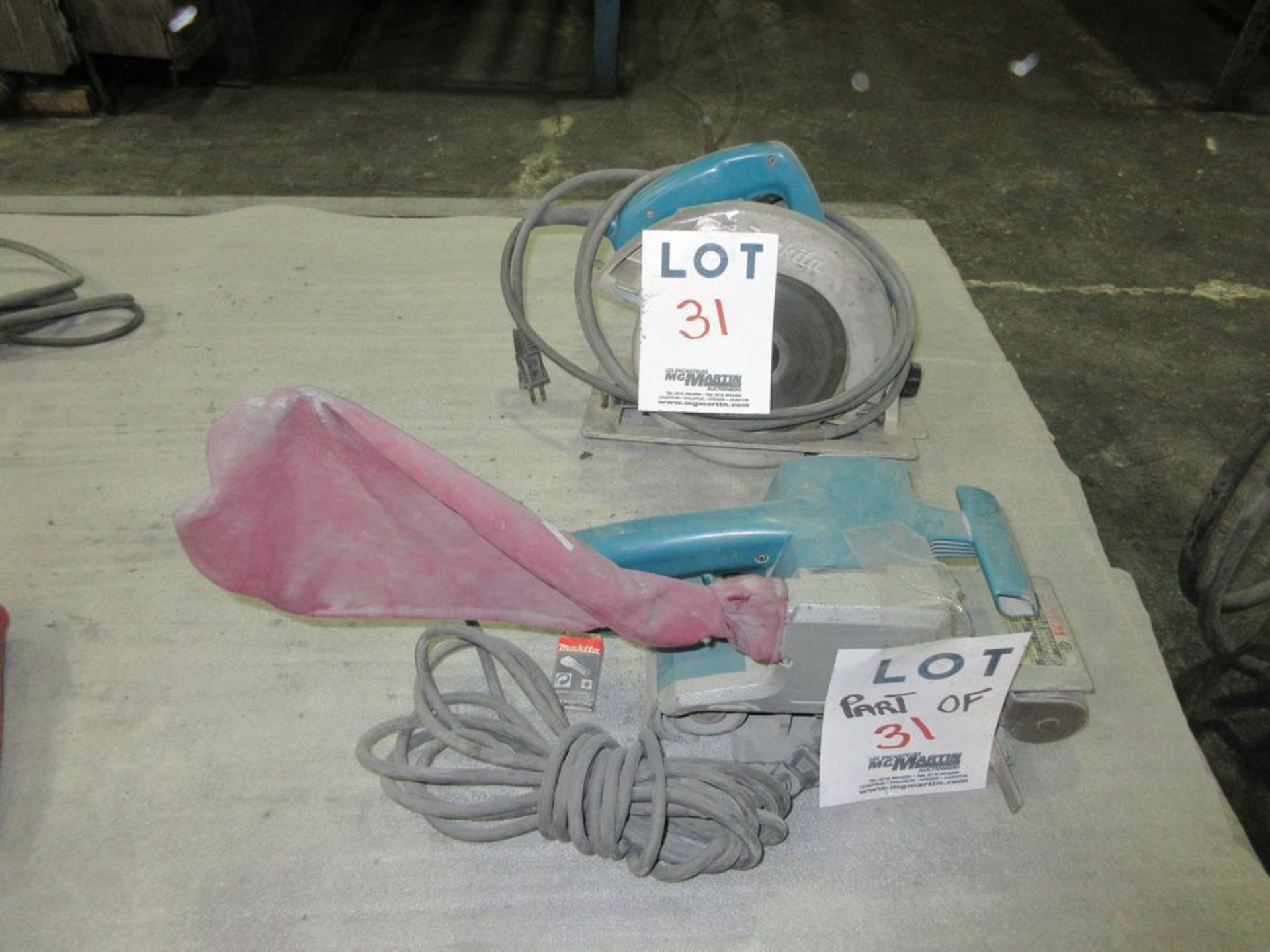 LOT INCLUDING ''MAKITA'' BELT SANDER AND SAW