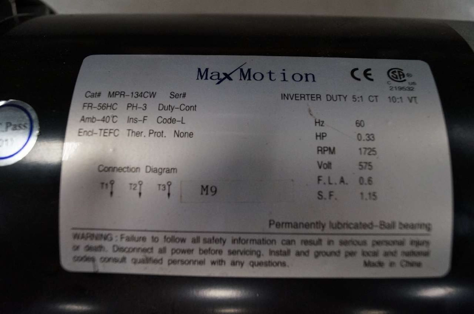 Max Motion Cat No. MPR-134CW Electric Motor - Image 2 of 2