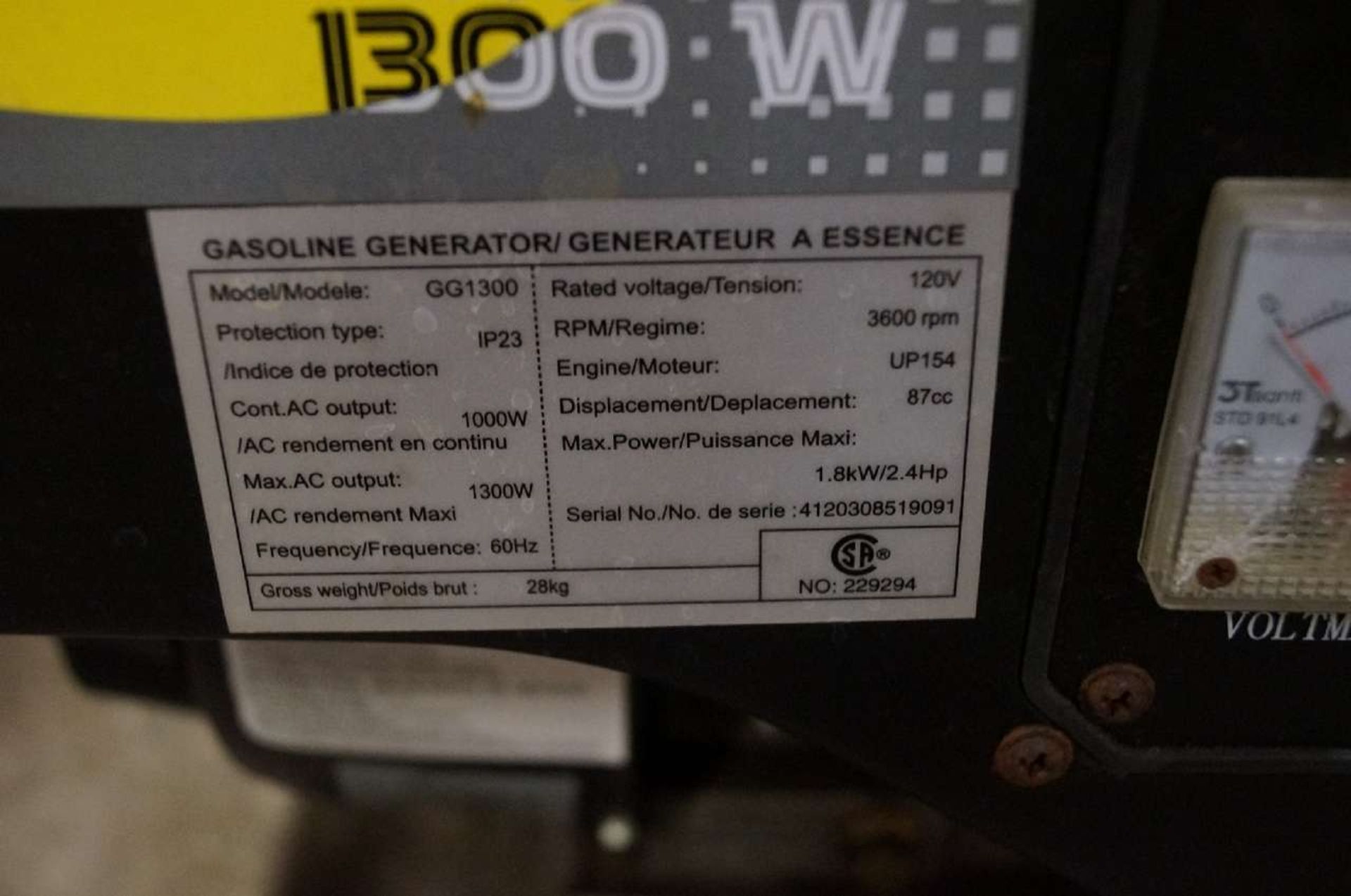 United Power GG1300 1300 Watt Generator - Image 2 of 3