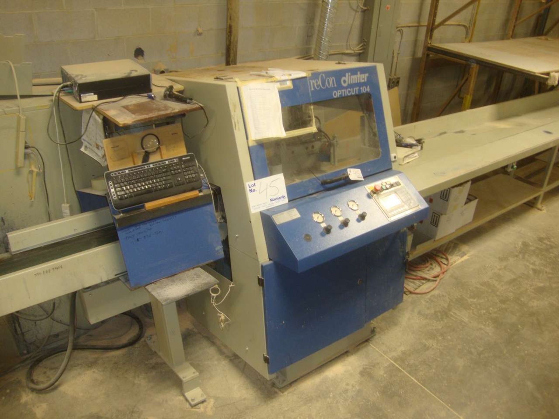 2001 GRECON DIMTER Opticut 104R Push feed OPTIMIZING CHOP SAW LINE,