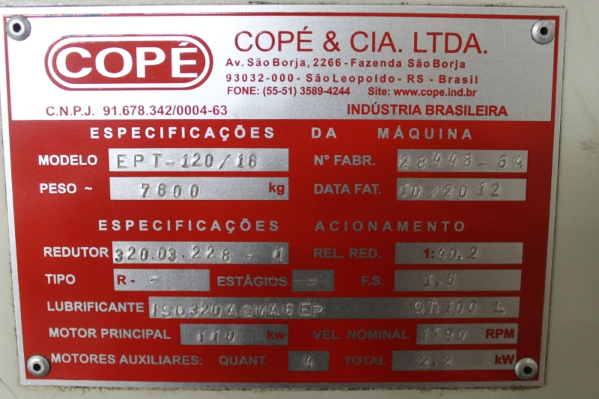 Cope EPT-120/16, 4.7” diam., PLC Allen Bradley control, 16:1 L/D, 8000 kg, 1:40.2, 200 HP, Extrusion - Image 5 of 6