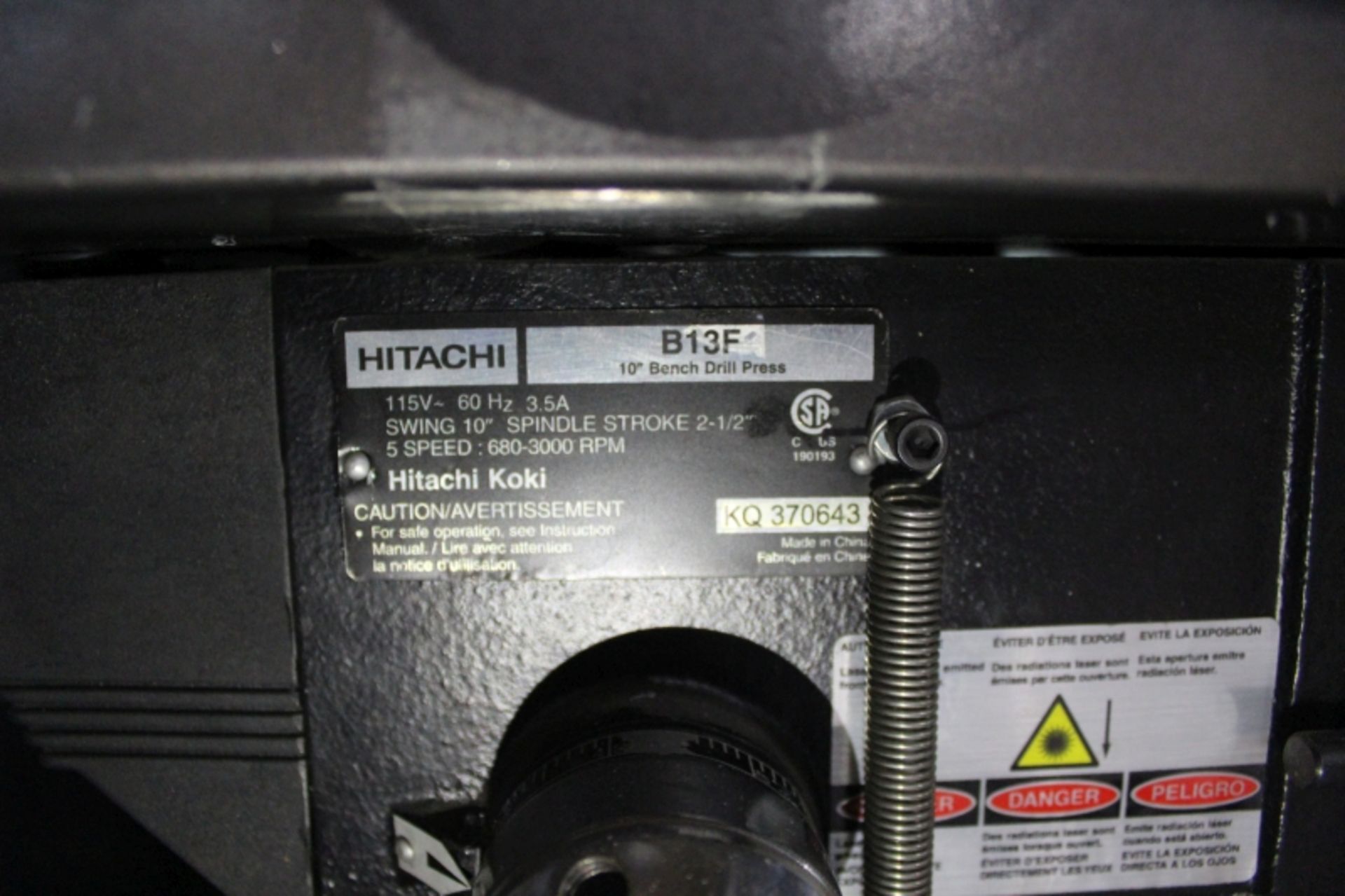 Hitachi B13F 10" Bench Drill Press, S/N KQ370643 - Image 4 of 4