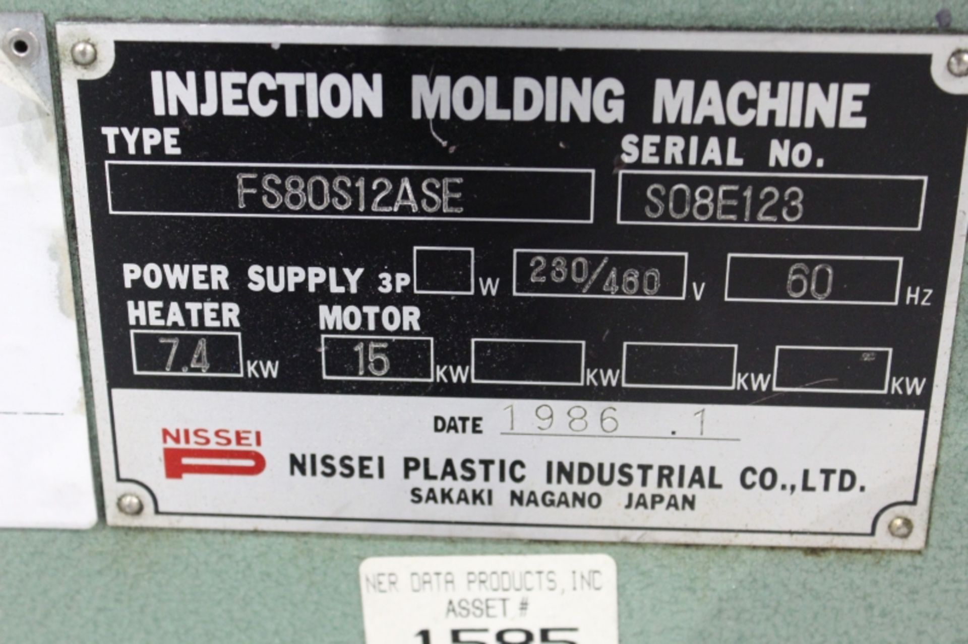 80 Ton 4.1 oz. Nissei FS80S12ASE Injection Molding machine, w/ NC8000 control, S/N S08E128 - Image 6 of 6