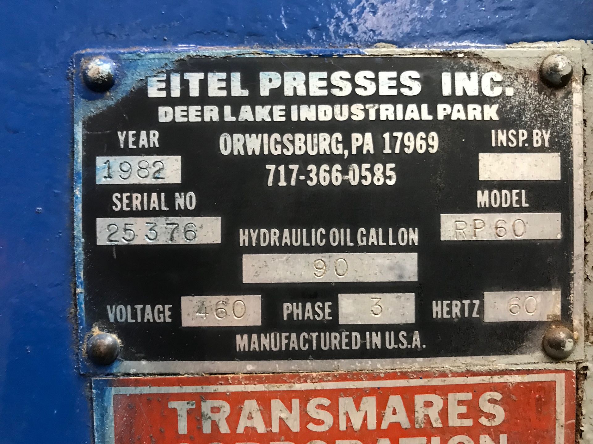 60 Ton Eitel RP-60 MC Straightening Press, 8” stroke, 13-3/4" throat, 20 HP - Image 5 of 6