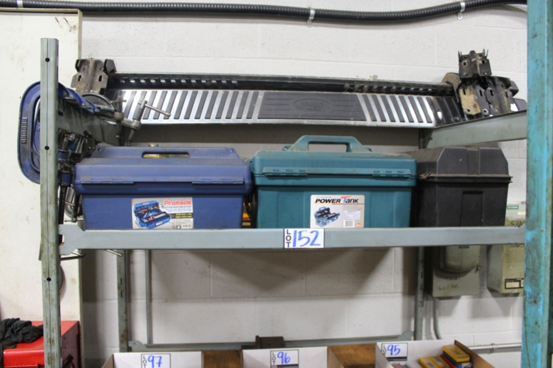 Shop Rack with Content, 3 Tool Boxes and Assorted C Clamps