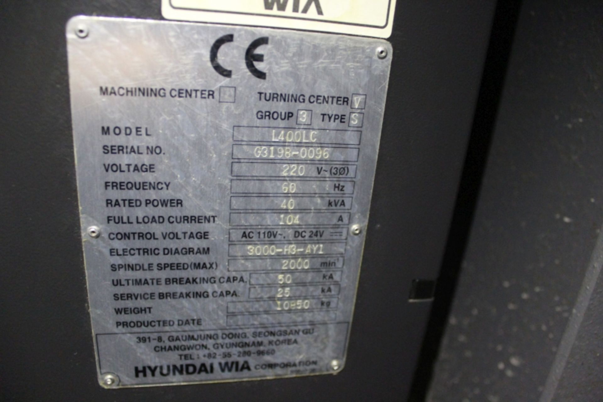 Hyundai Wia L400C, Fanuc, 28.5” sw, 4.6” bar cap, 83.5” max turn length, 2000 RPM, steady rest, with - Image 19 of 19