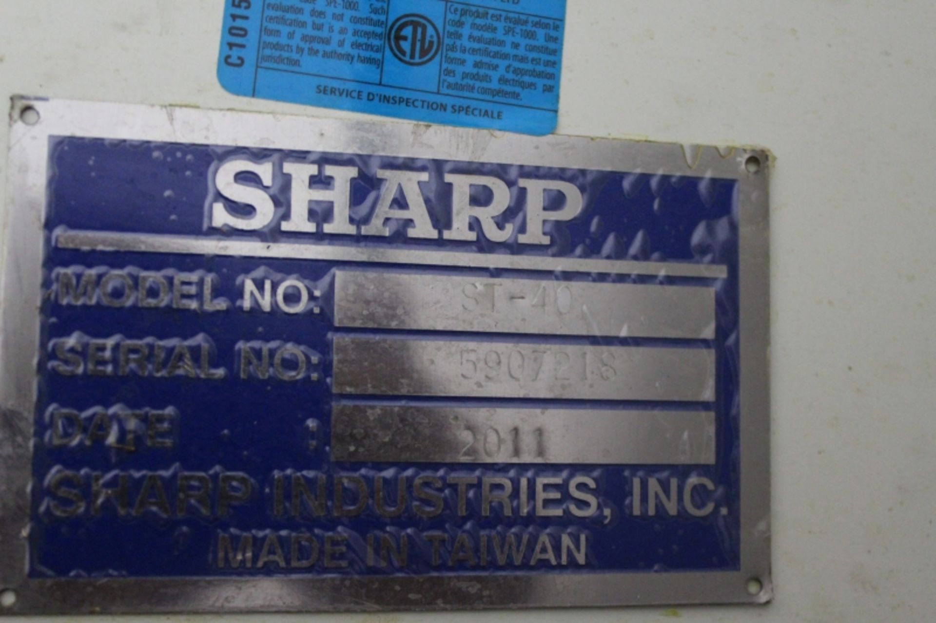 Sharp ST-40, Fanuc 0i-TC, 25” sw, 3” bar cap. 27.6” centers, 3000 RPM, 12" Chuck, S/N 5907218, New - Image 11 of 11