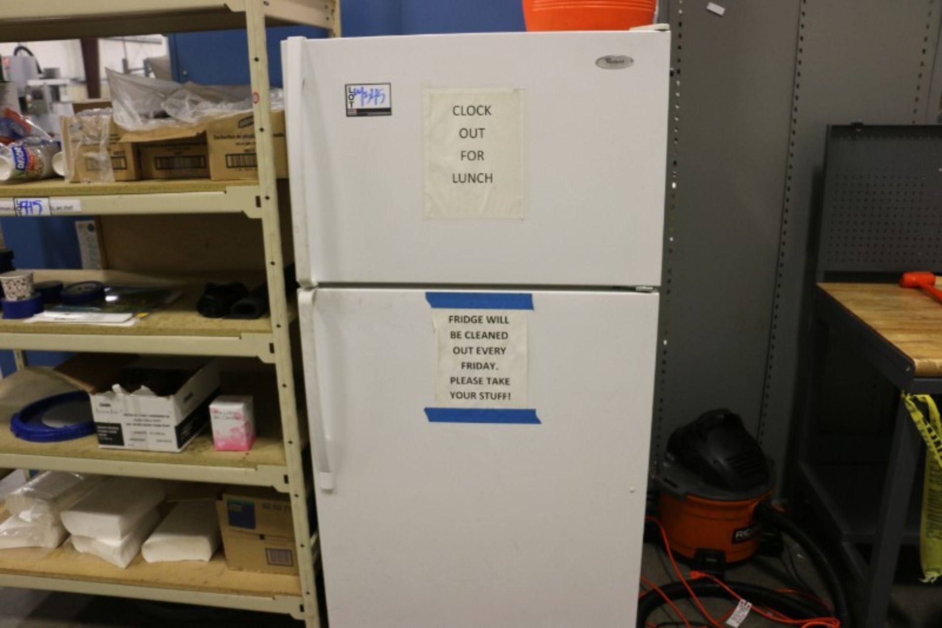 Fridge, Storage Rack, Rubbermaid 5 Gal Jug, Emerson and Sharp Microwave Ovens - Image 2 of 4