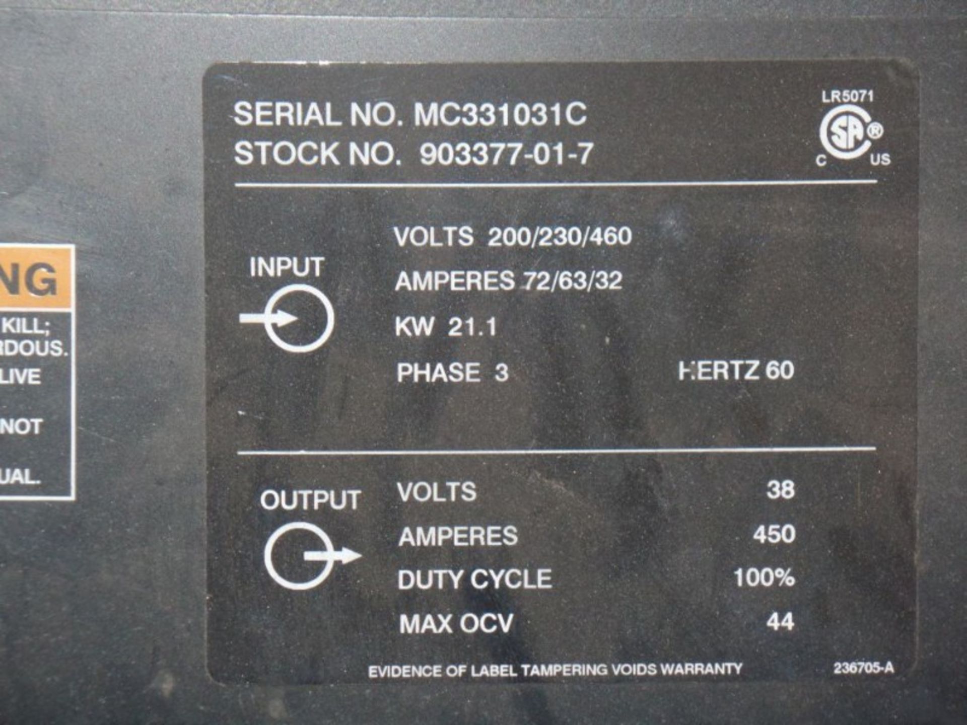 Miller Deltaweld 452 MIG Welder, wire feeder, s/n MC331031C - Image 6 of 6