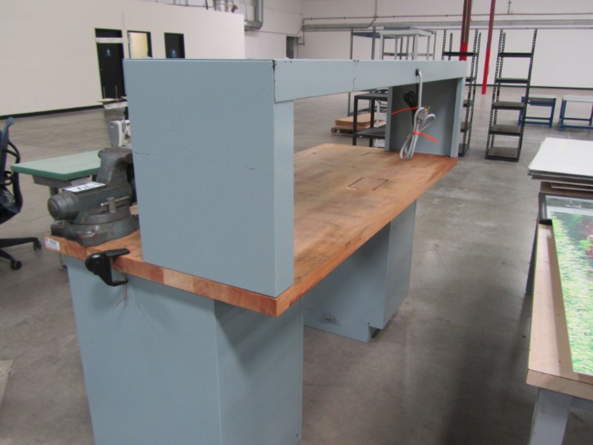 Workbench, with vise, power strip, drawers & butcher block top - Image 5 of 5